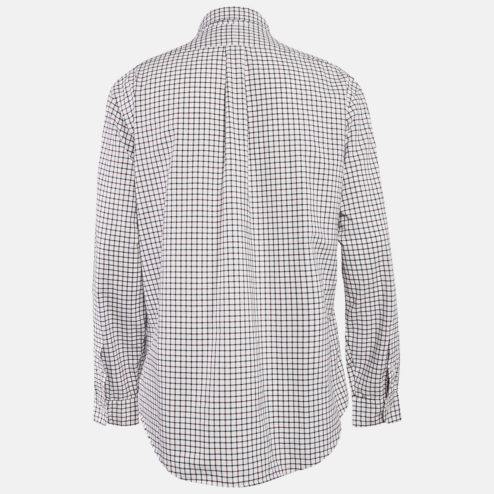 Ralph Lauren White/blue Checks Cotton Custom Fit Shirt