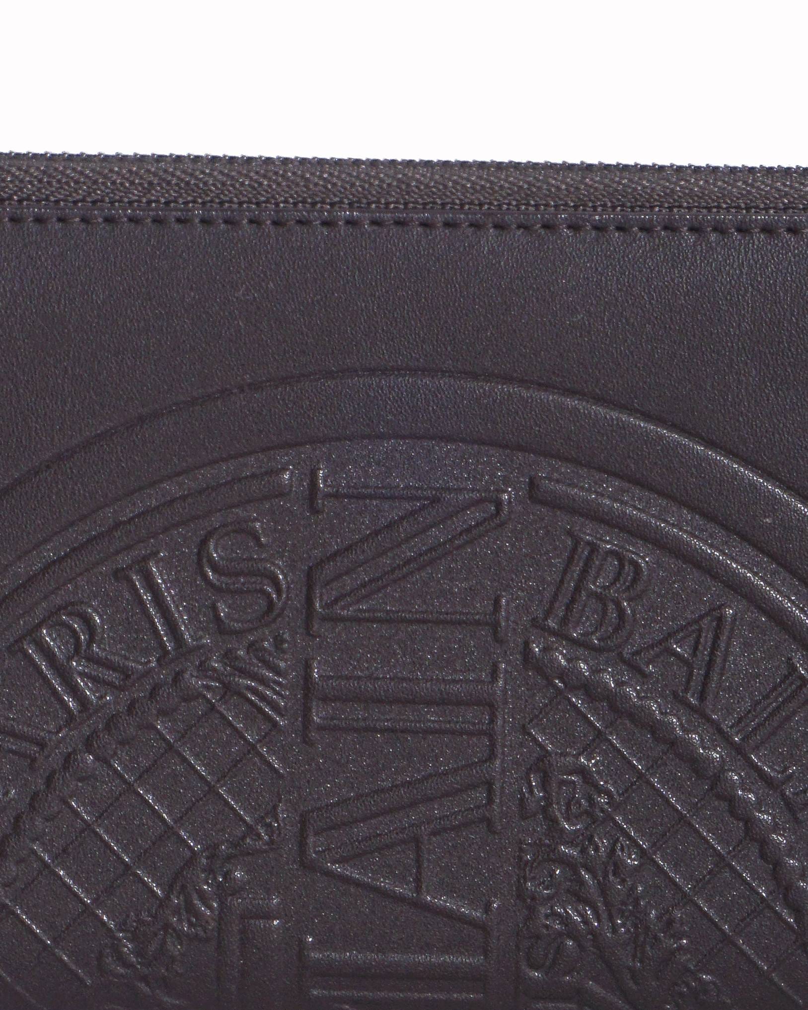 Balmain Dark Brown Embossed Leather Zip - Around Wallet