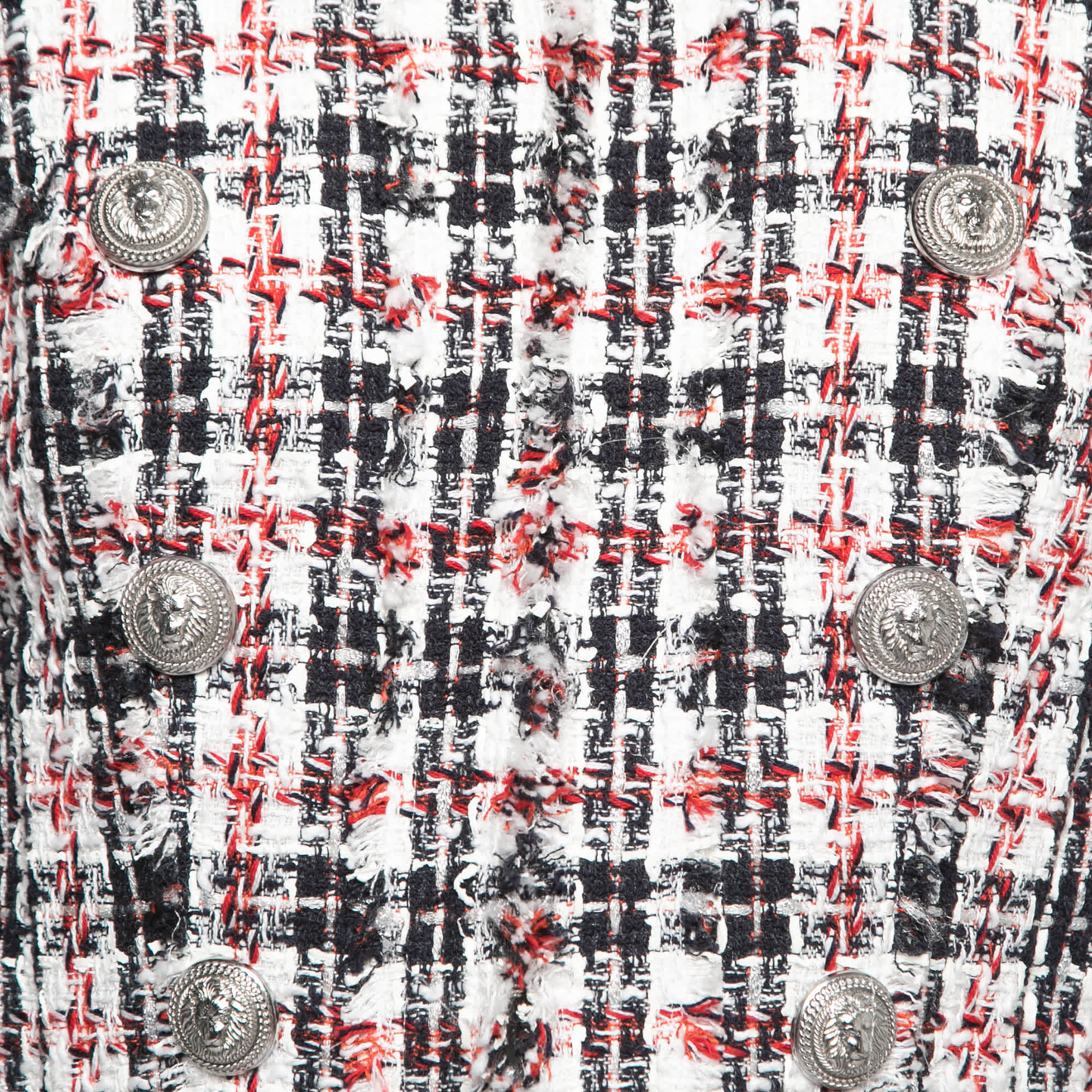 Balmain Black & Red Tweed Button Embellished Jacket M