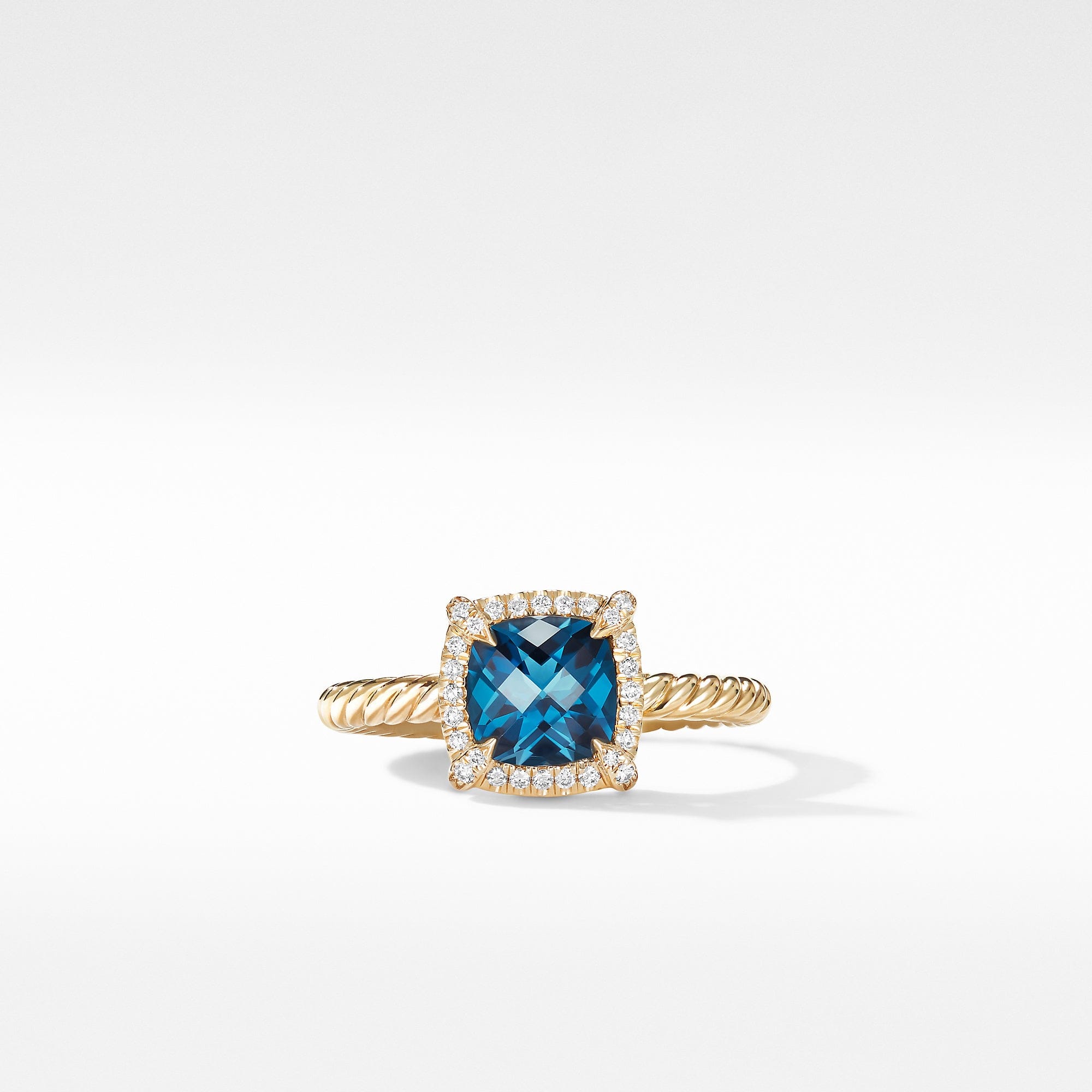 David Yurman Petite Chatelaine Pave Bezel Ring in 18k Yellow Gold with Hampton Blue Topaz - R14202D88AIBDI7