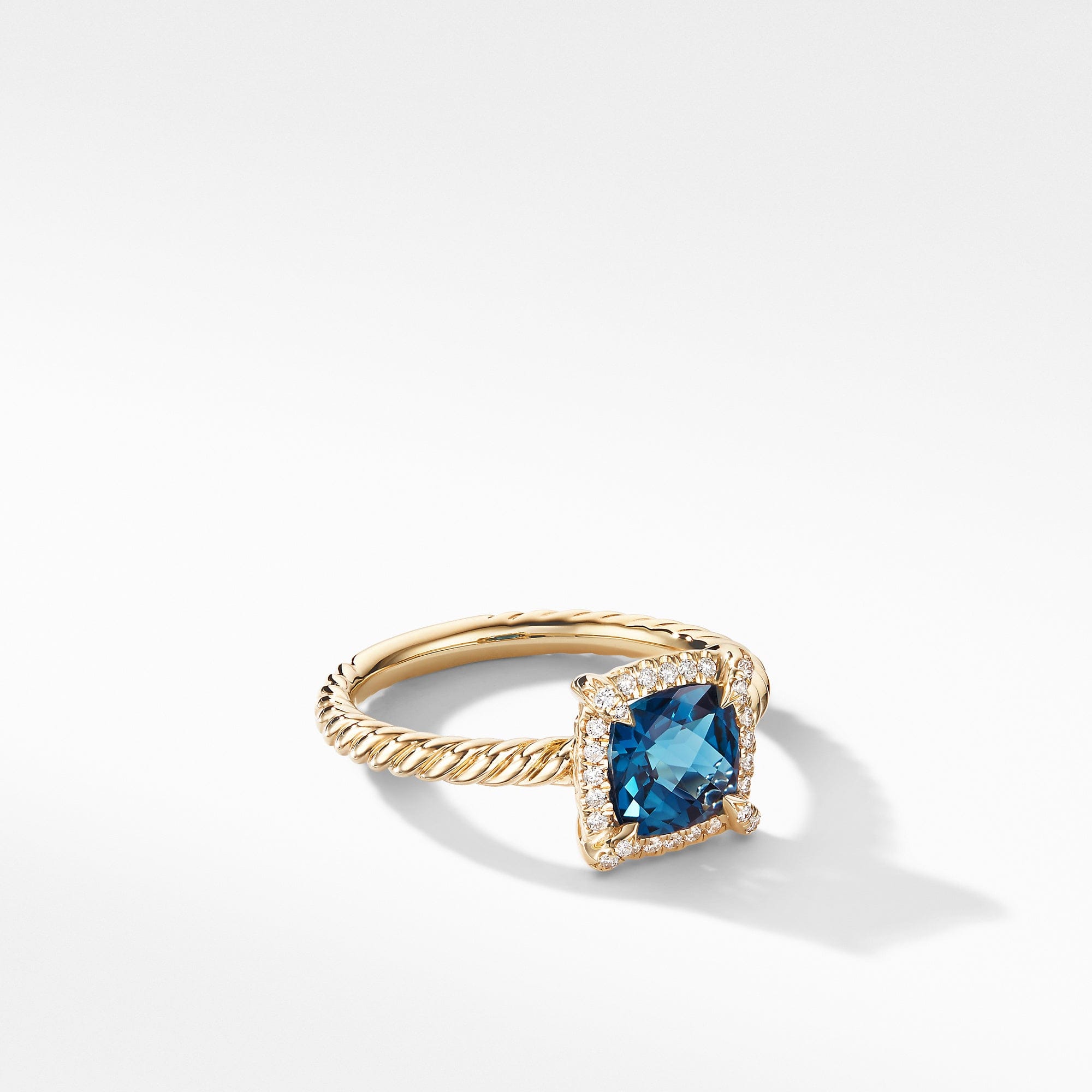 David Yurman Petite Chatelaine Pave Bezel Ring in 18k Yellow Gold with Hampton Blue Topaz - R14202D88AIBDI7