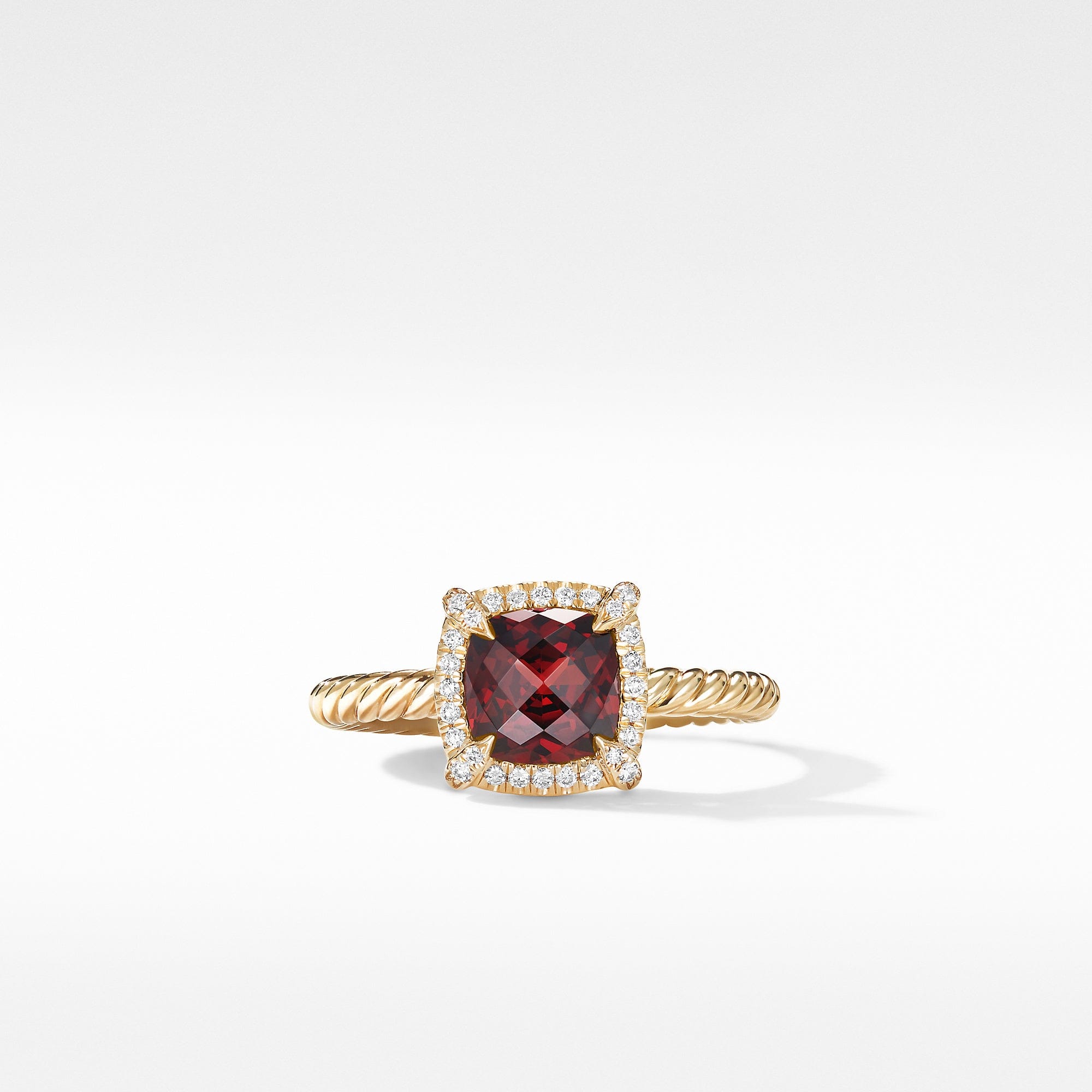 David Yurman Petite Chatelaine Pave Bezel Ring in 18k Yellow Gold with Garnet - R14202D88AGADI65
