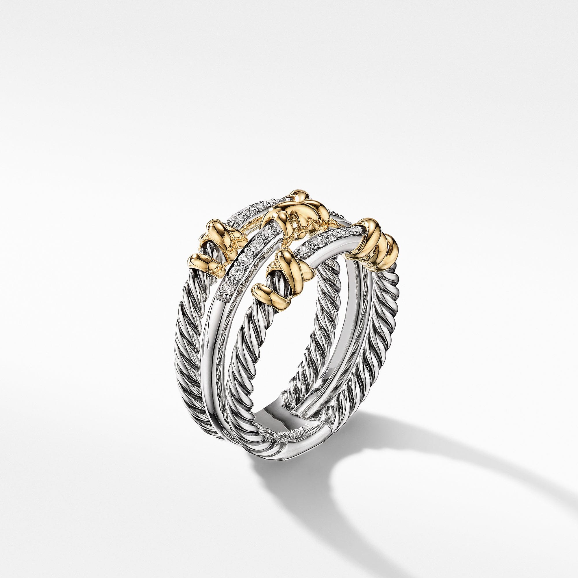 David Yurman Petite Helena Three Row Ring with 18K Yellow Gold and Diamonds - R16394DS8ADI