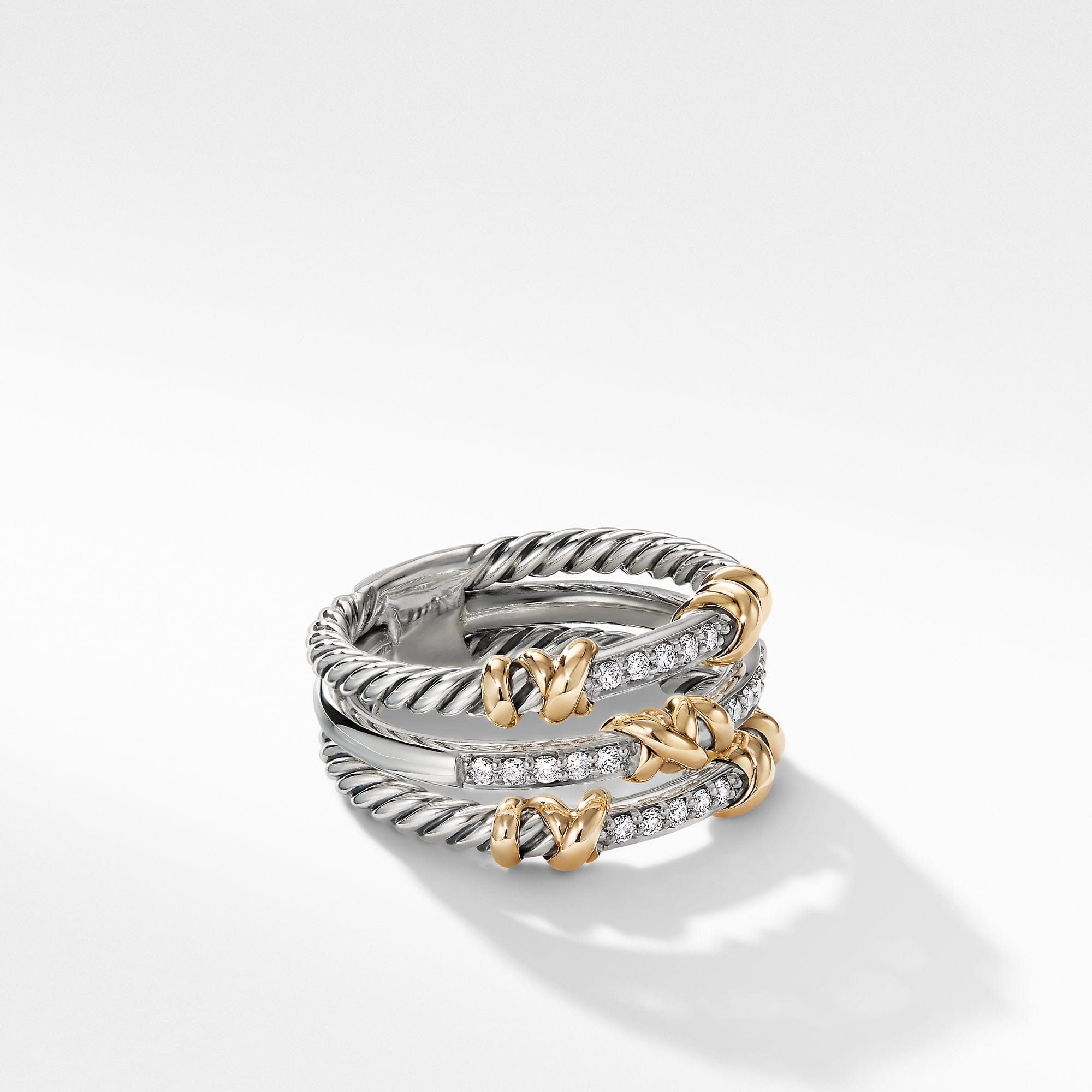 David Yurman Petite Helena Three Row Ring with 18K Yellow Gold and Diamonds - R16394DS8ADI