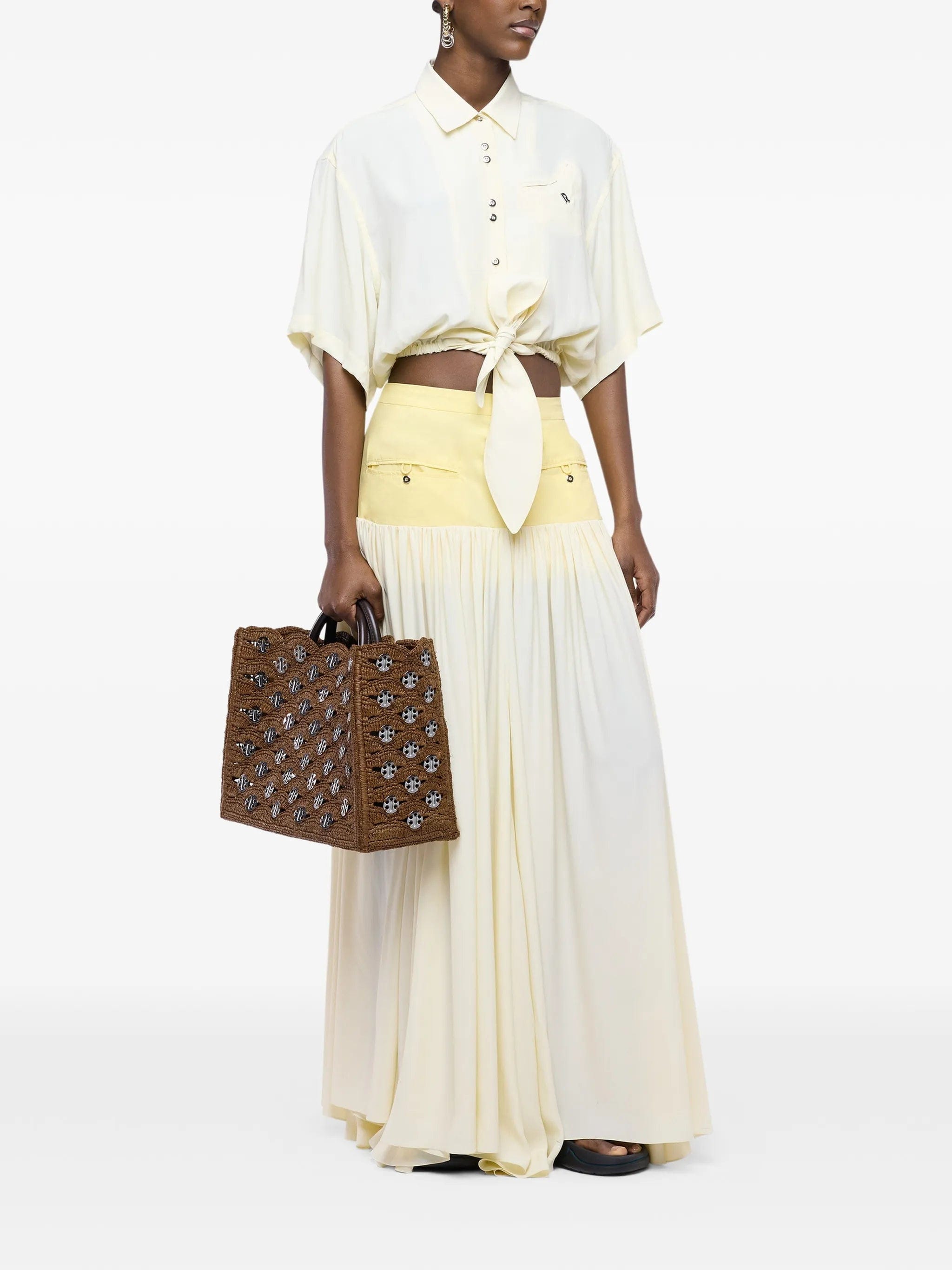 Rabanne 1969 disc - embellished raffia tote bag