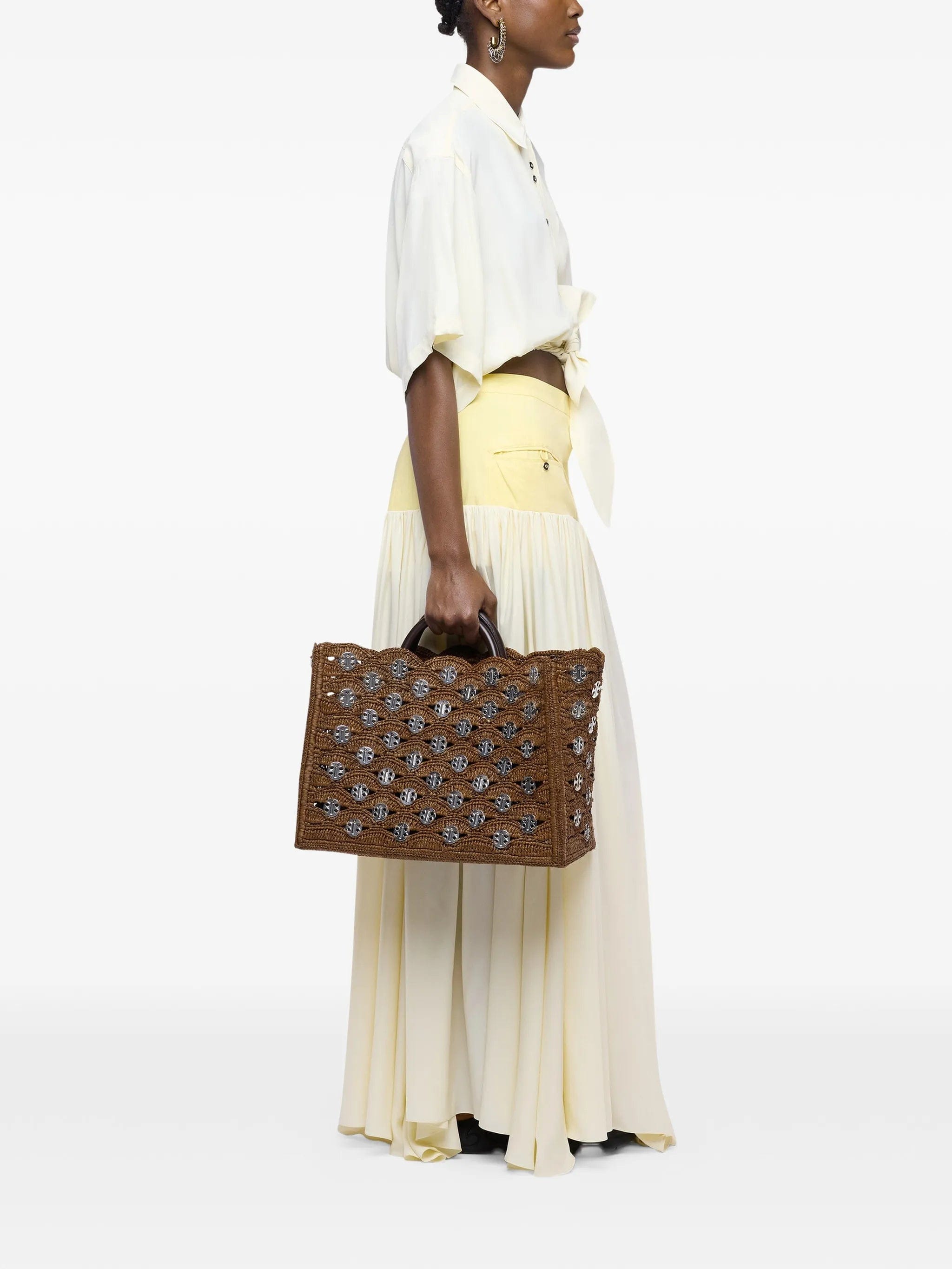 Rabanne 1969 disc - embellished raffia tote bag