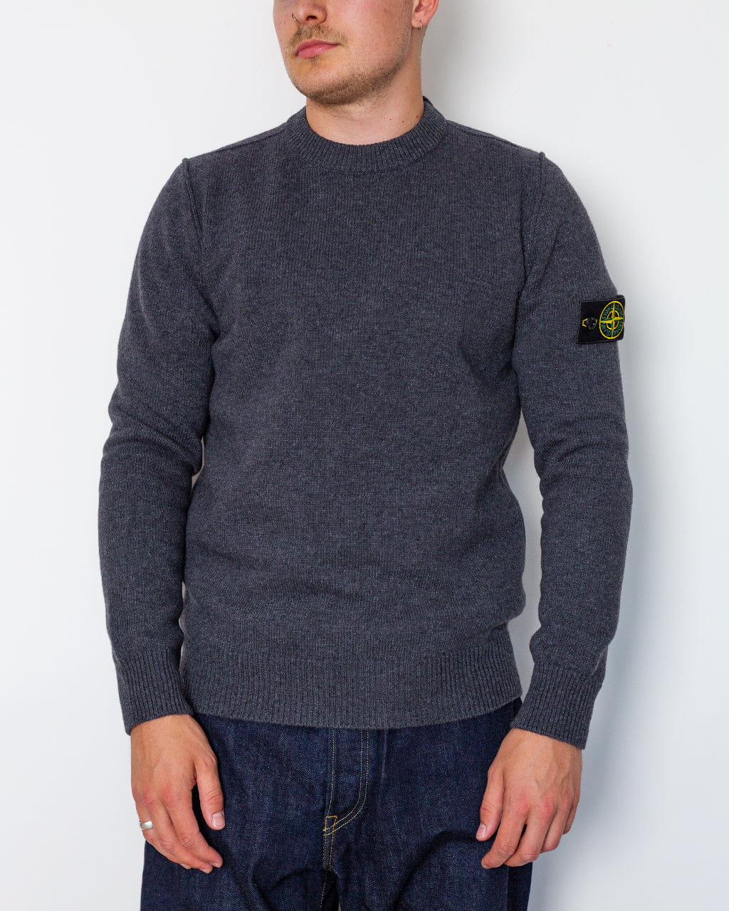 Stone Island Lambswool Crewneck - Melange Lead VOM62