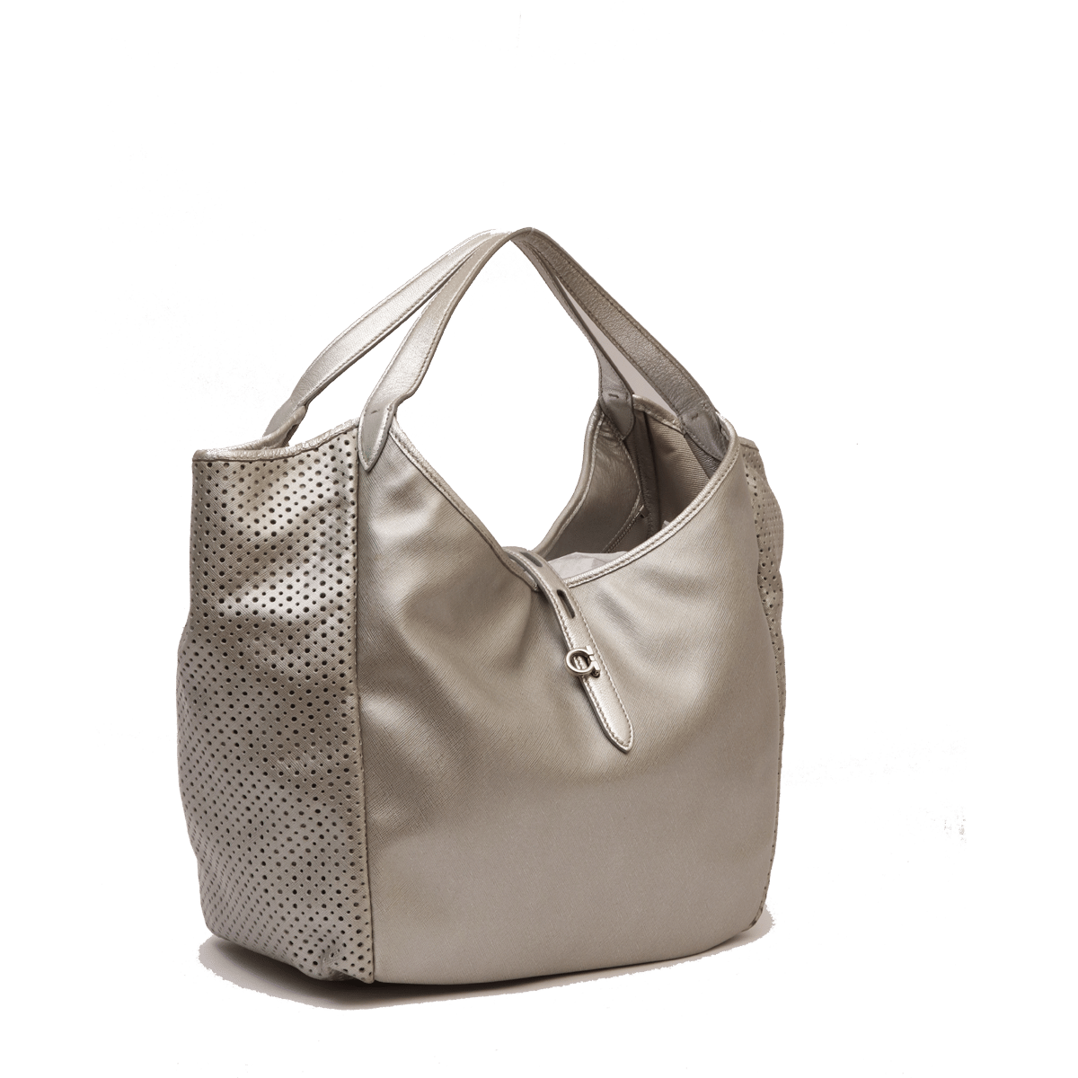Salvatore Ferragamo SILVER LEATHER PERFORATED HOBO BAG