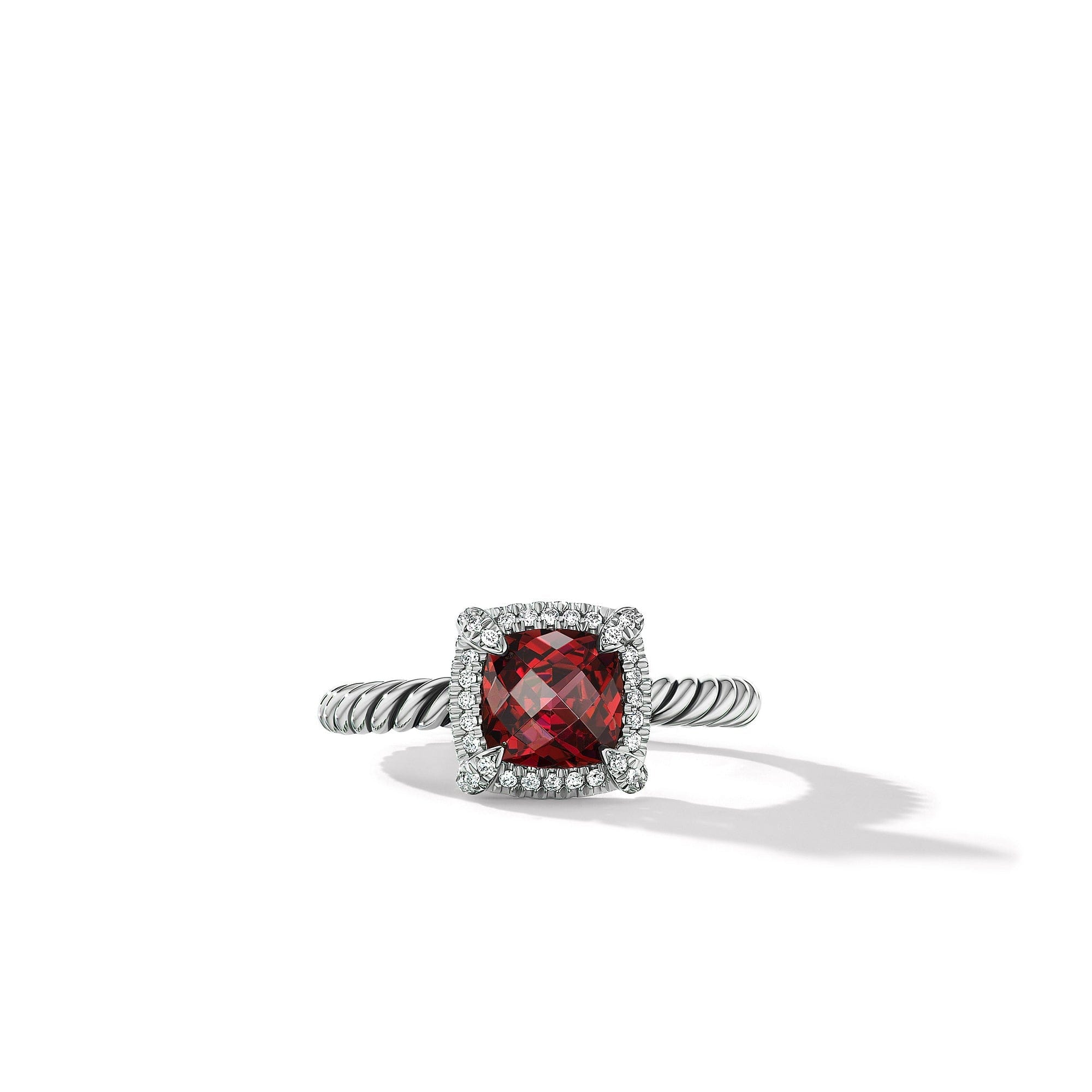 David Yurman Petite Chatelaine Pave Bezel Ring with Rhodolite Garnet and Diamonds - R14202DSSARGDI65