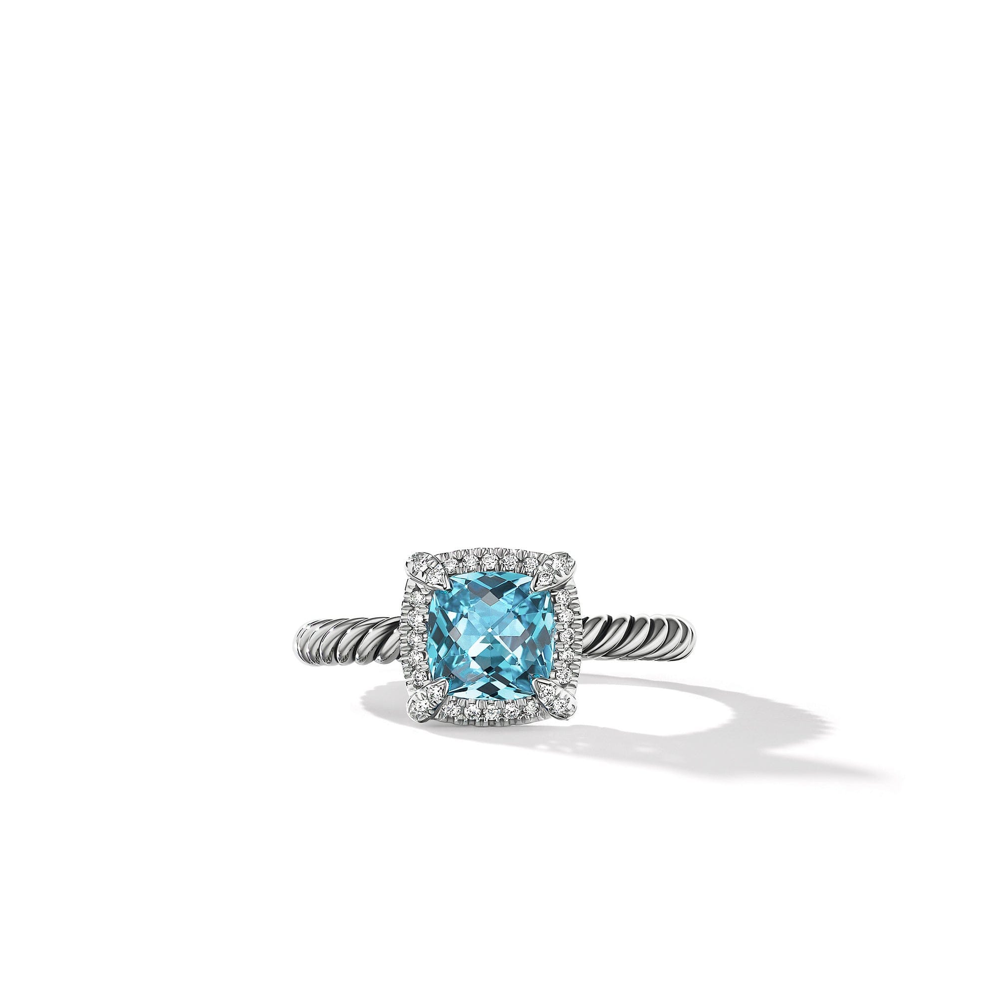 David Yurman Petite Chatelaine Pave Bezel Ring with Blue Topaz and Diamonds - R14202DSSABTDI65