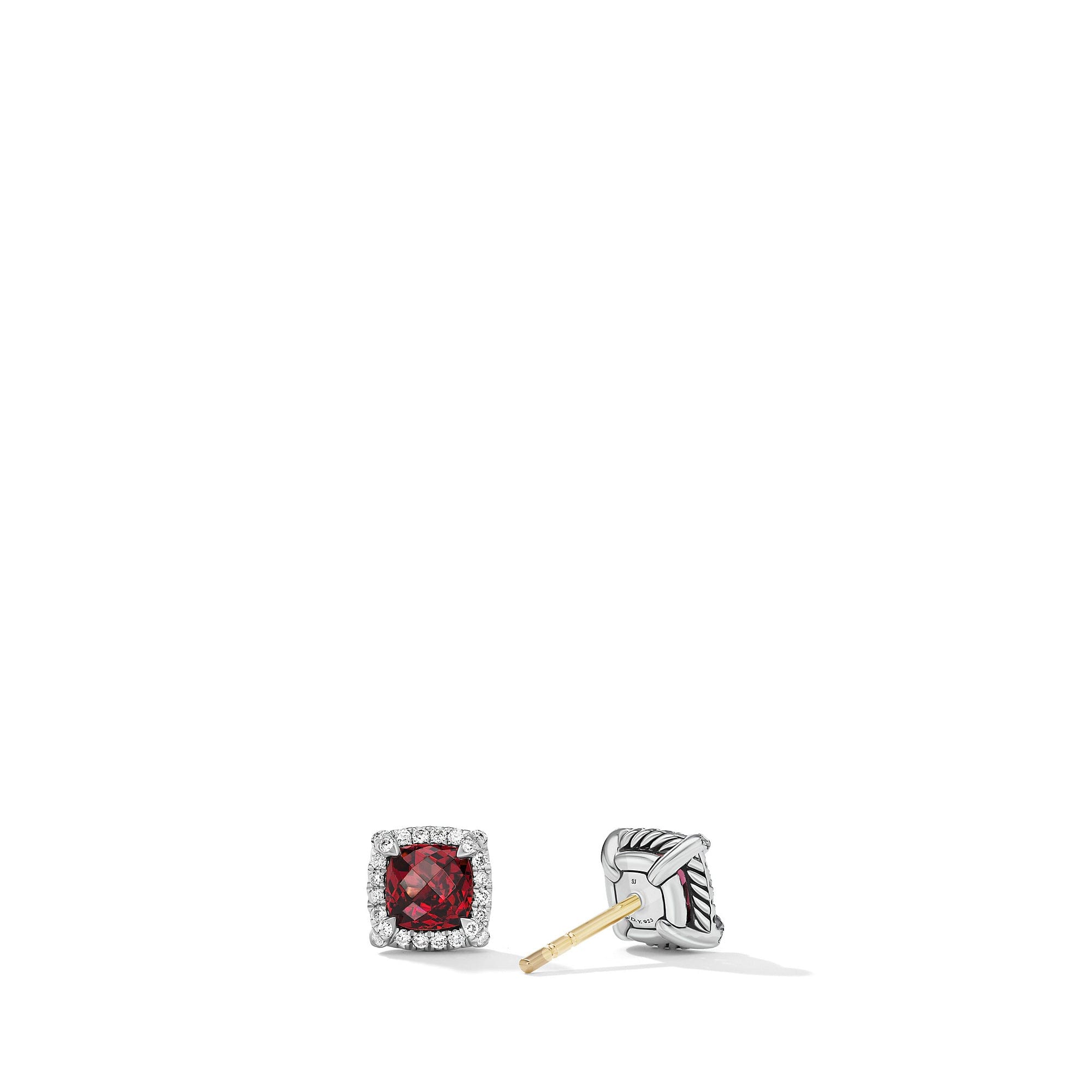 David Yurman Petite Chatelaine Pave Bezel Stud Earrings with Rhodolite Garnet and Diamonds - E14986DSSARGDI