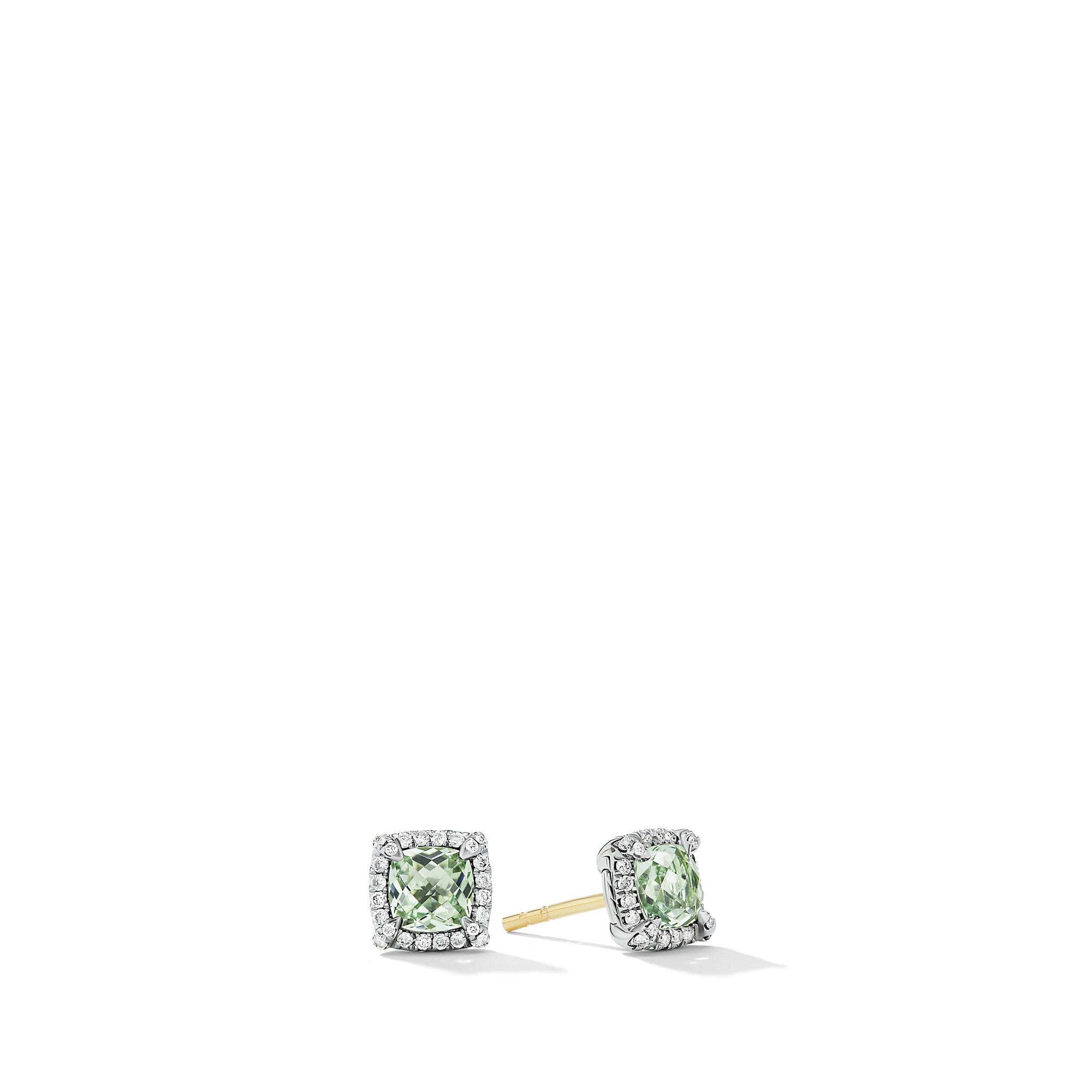 David Yurman Petite Chatelaine Pave Bezel Stud Earrings with Prasiolite and Diamonds - E14986DSSAPLDI