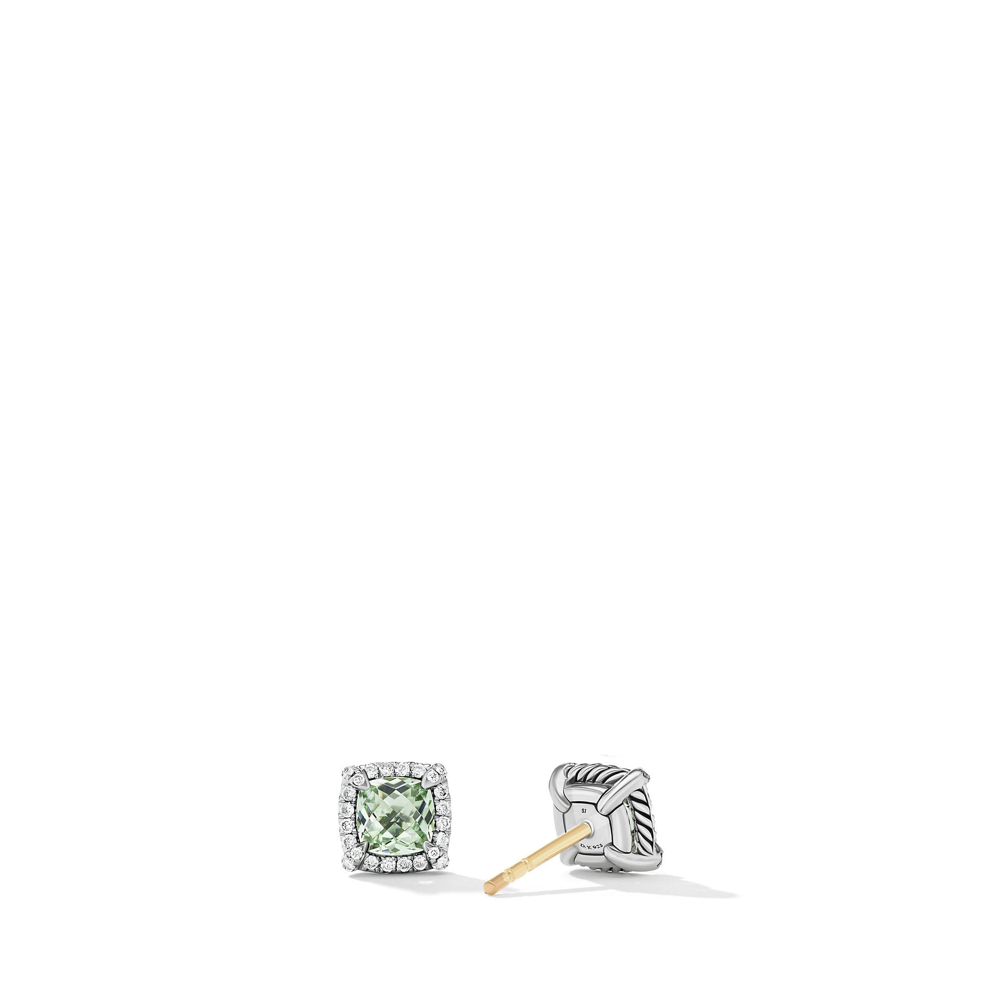 David Yurman Petite Chatelaine Pave Bezel Stud Earrings with Prasiolite and Diamonds - E14986DSSAPLDI