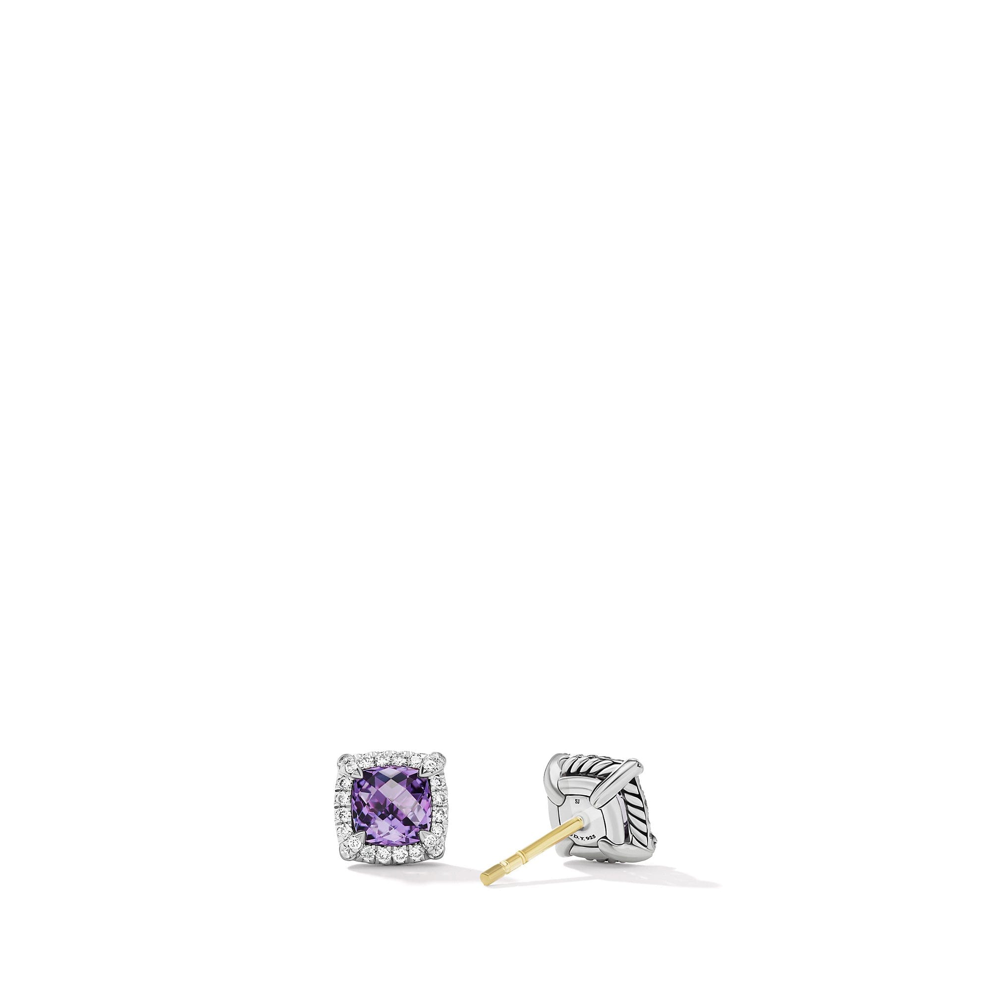 David Yurman Petite Chatelaine Pave Bezel Stud Earrings with Amethyst and Diamonds - E14986DSSAAMDI