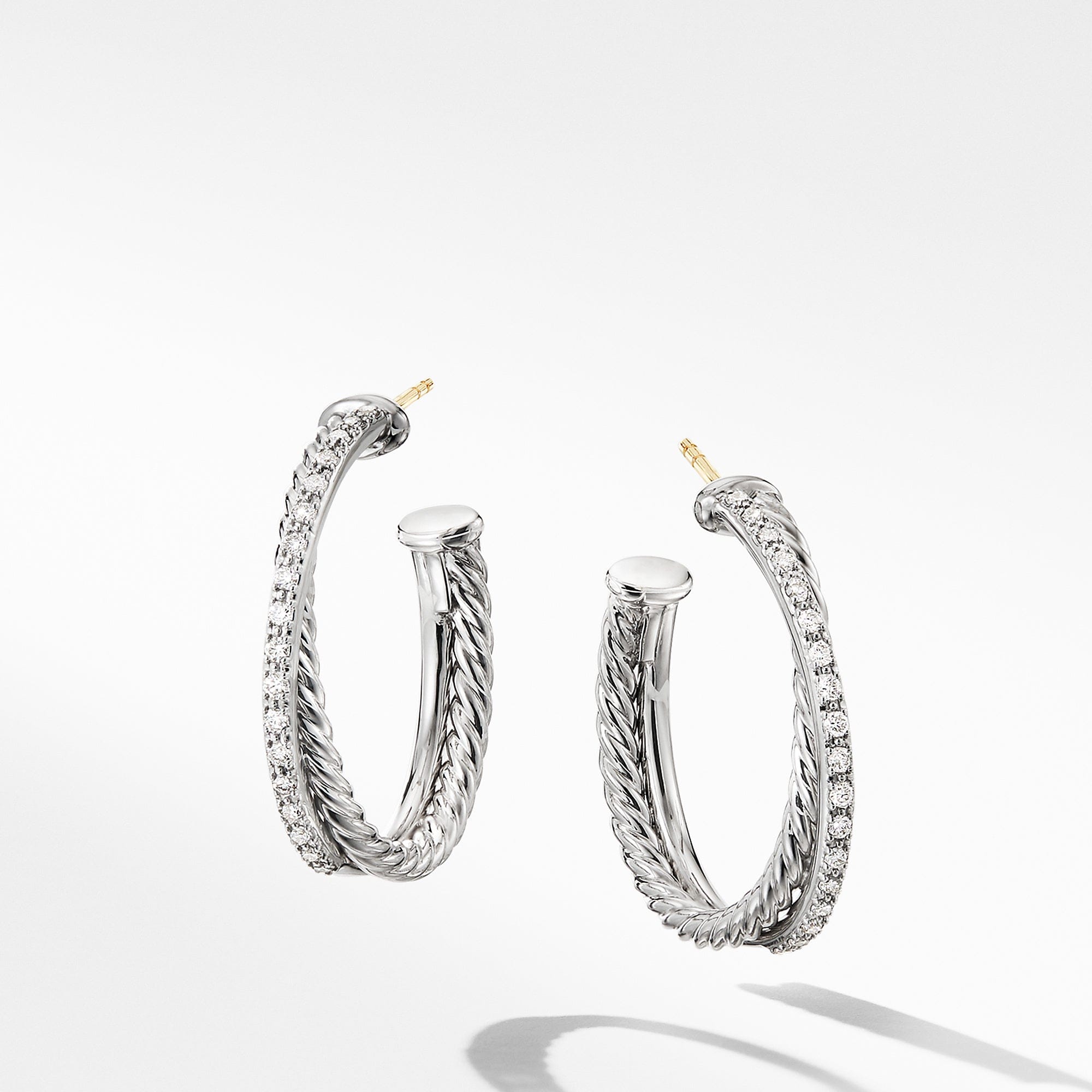 David Yurman Crossover Medium Hoop Earrings with Diamonds - E14522DSSADI