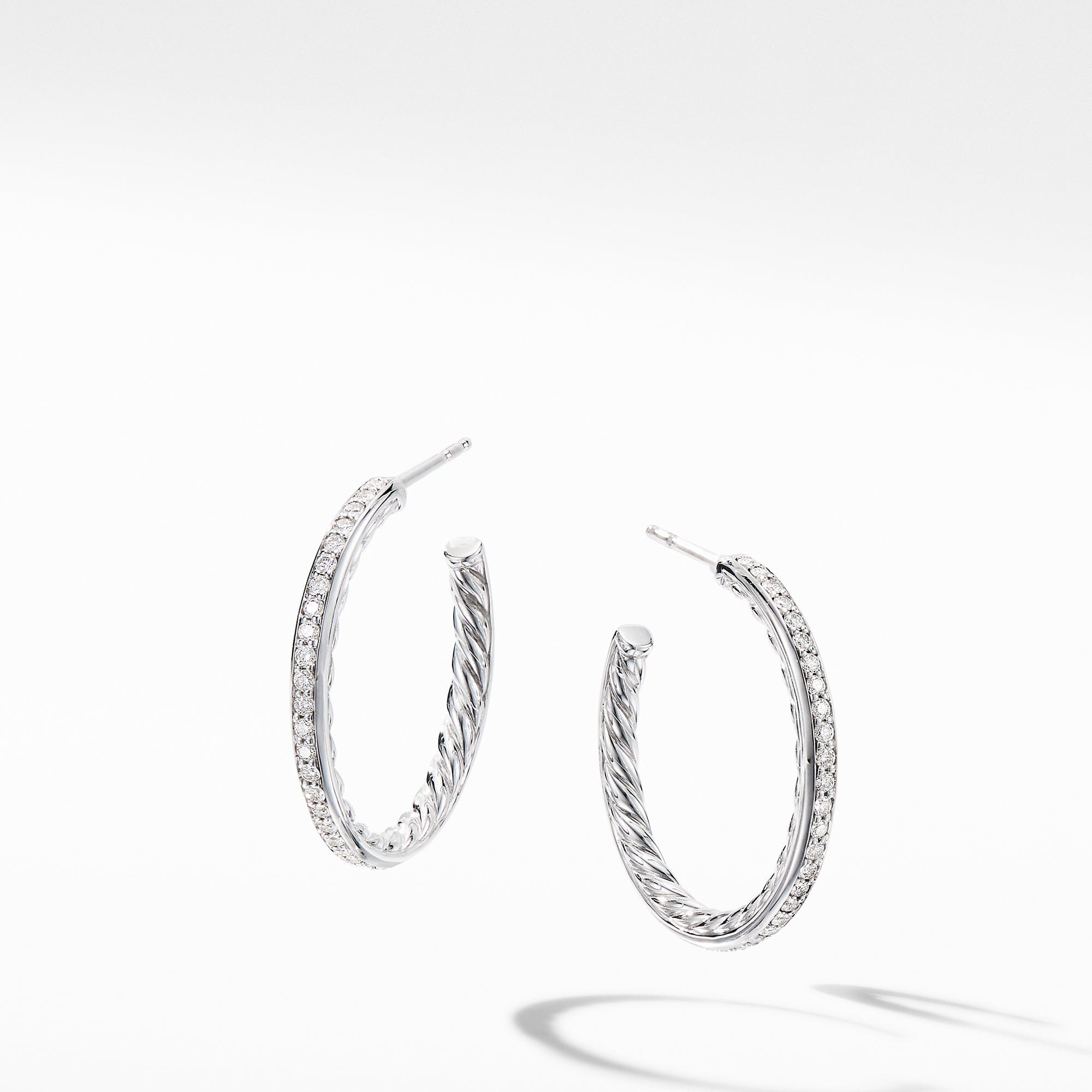 David Yurman Small Hoop Earrings with Pave Diamonds - E14755DSSADI
