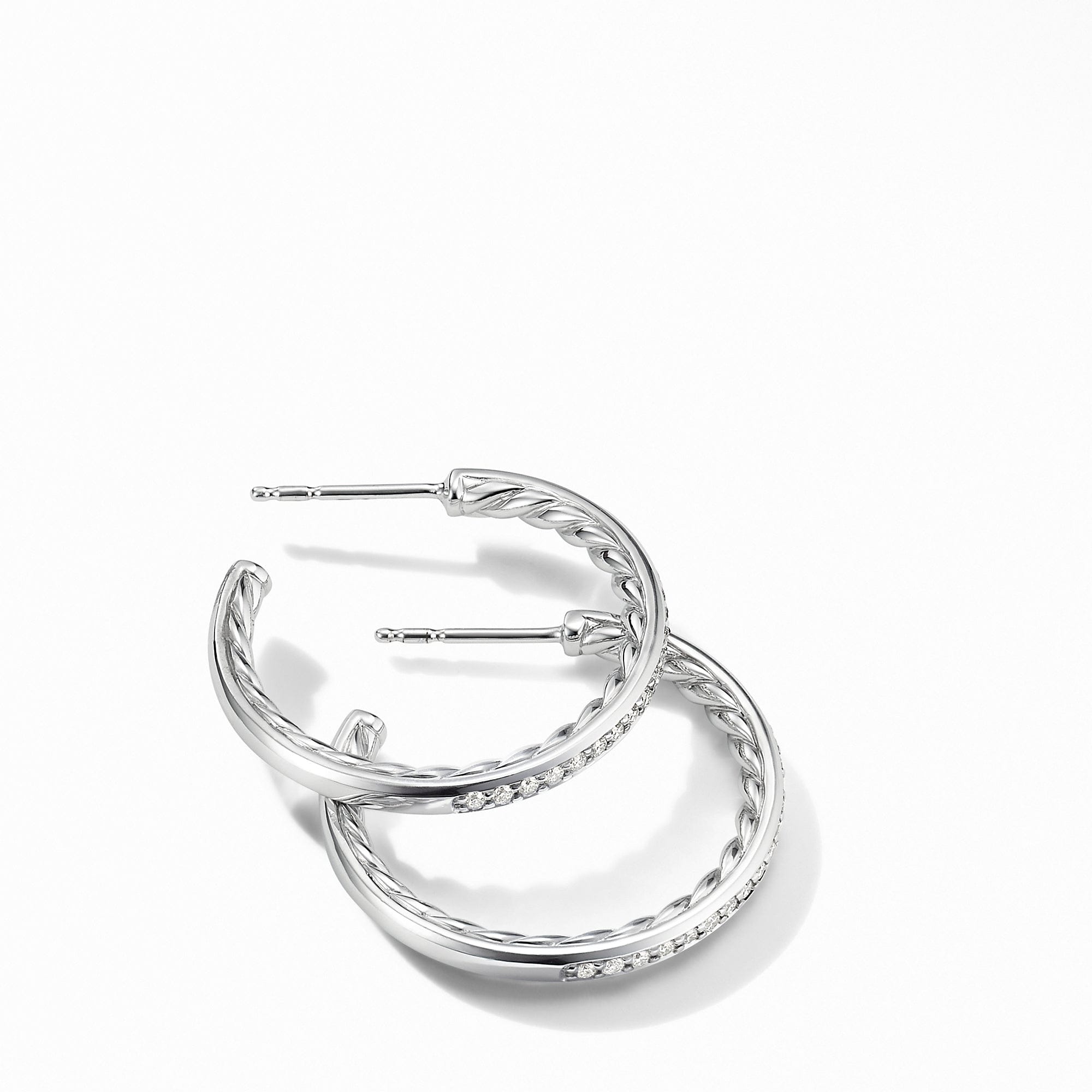 David Yurman Small Hoop Earrings with Pave Diamonds - E14755DSSADI