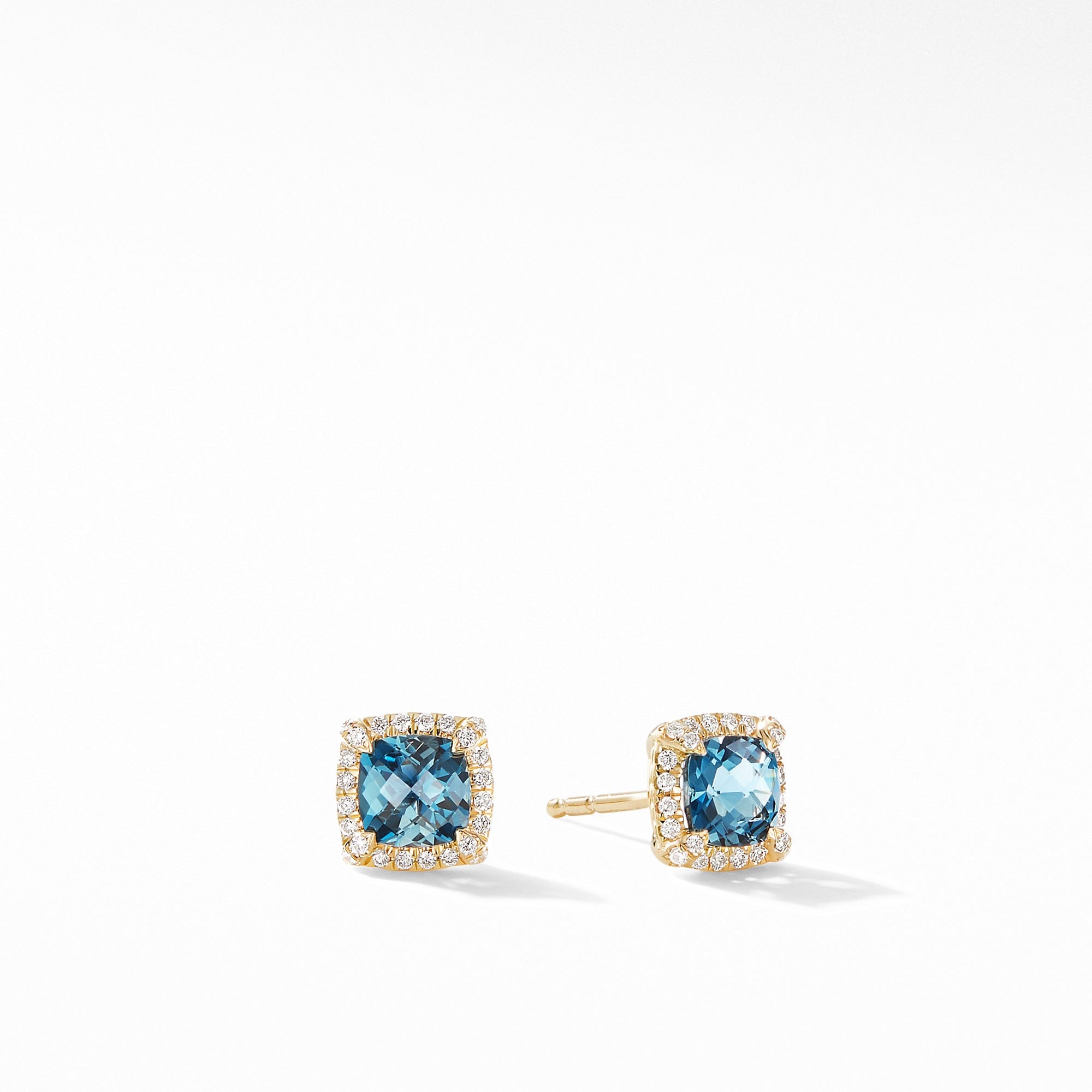 David Yurman Petite Chatelaine Pave Bezel Stud Earrings in 18k Gold with Hampton Blue Topaz - E14986D88AIBDI