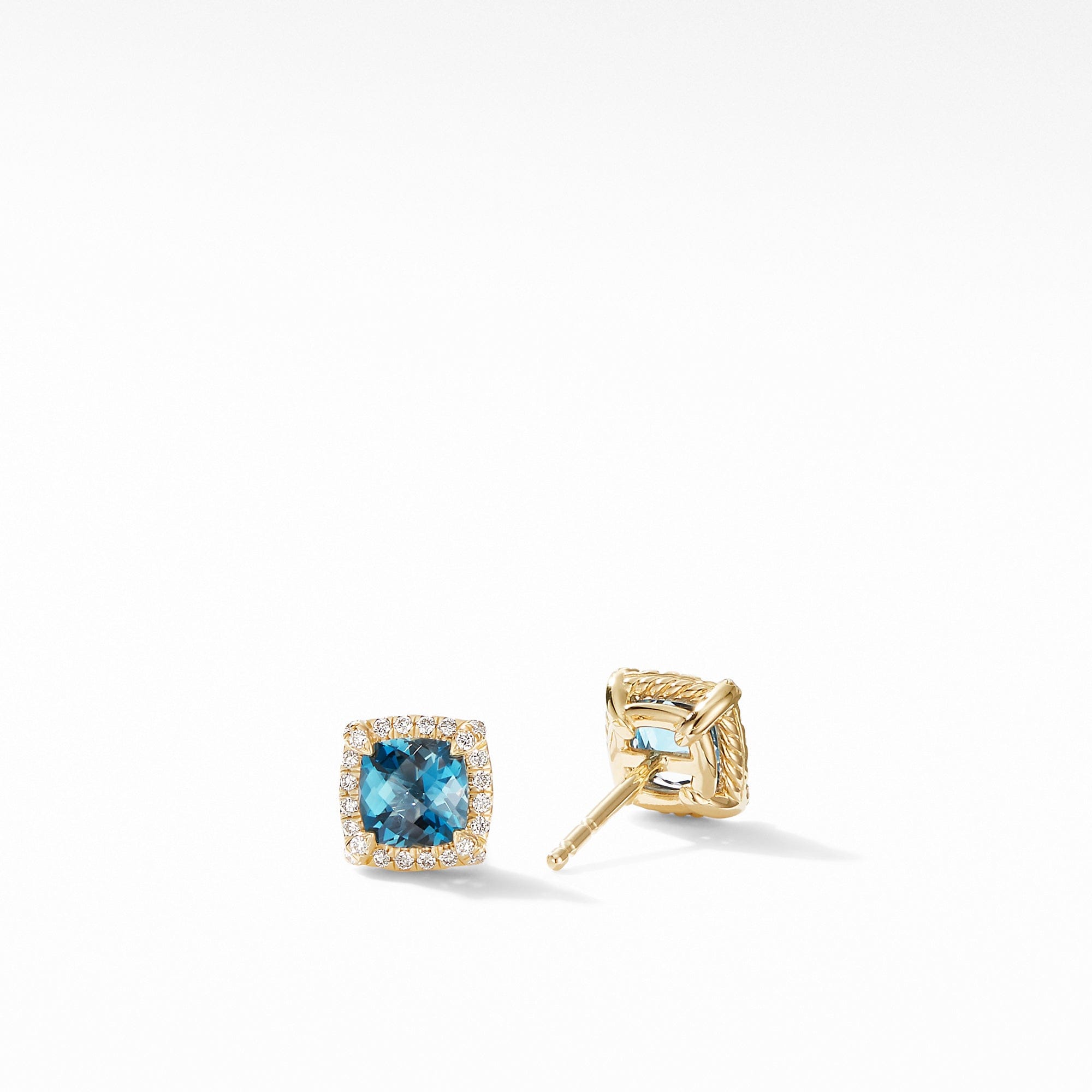 David Yurman Petite Chatelaine Pave Bezel Stud Earrings in 18k Gold with Hampton Blue Topaz - E14986D88AIBDI