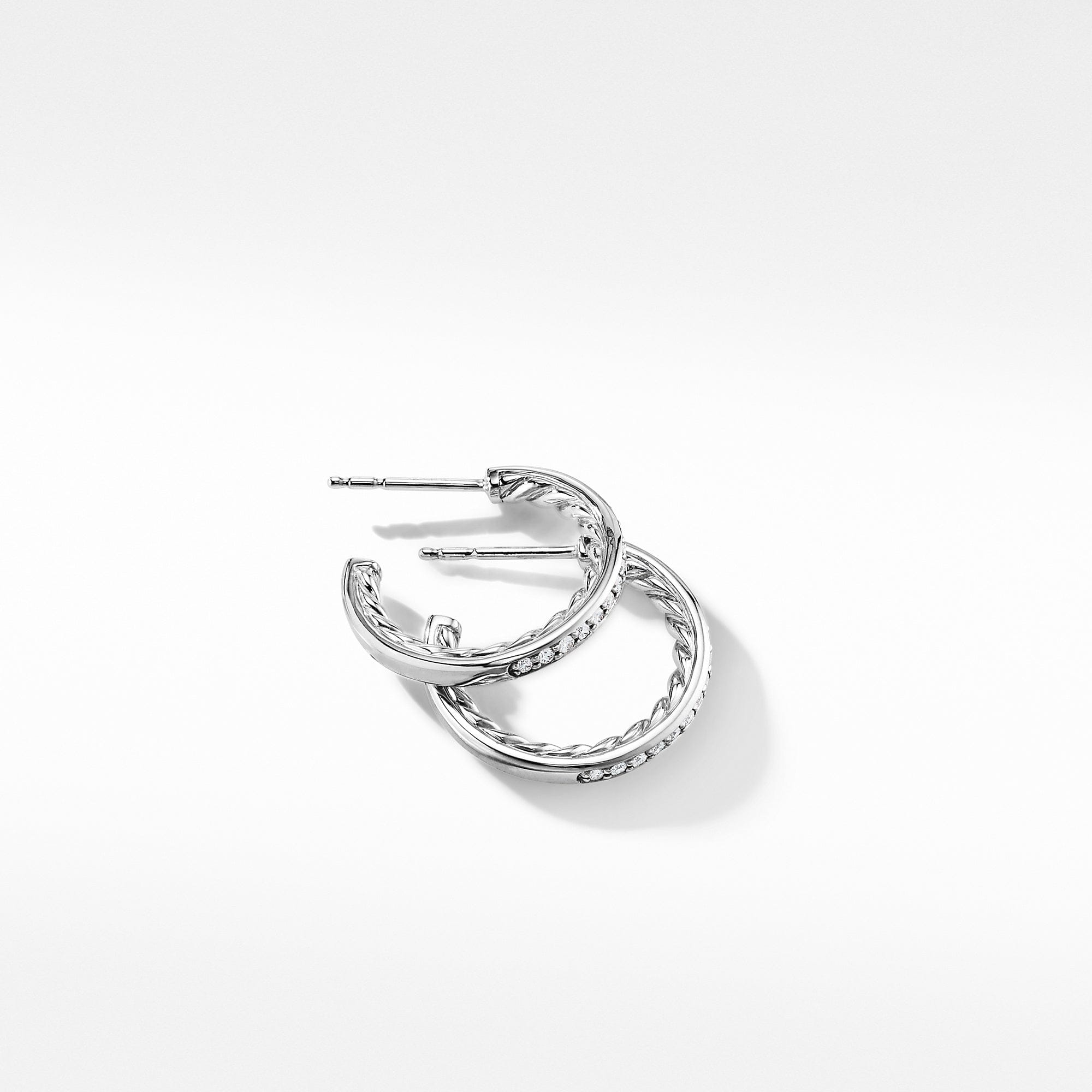 David Yurman Extra - Small Hoop Earrings in with Pave Diamonds - E14802DSSADI