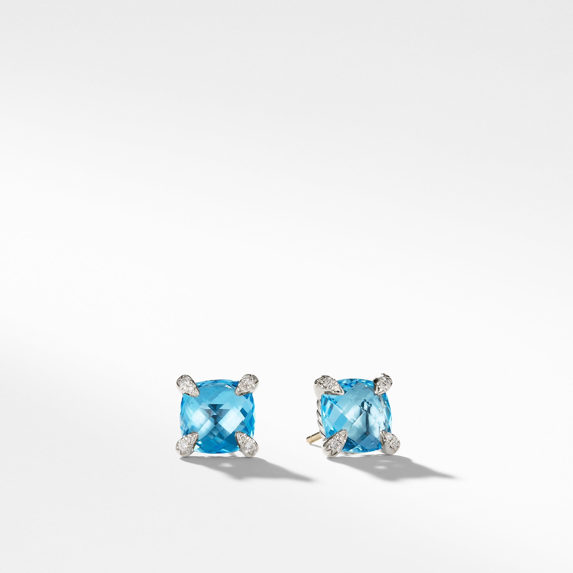 David Yurman Chatelaine Stud Earrings with Blue Topaz and Diamonds, 9 mm - E12834DSSABTDI