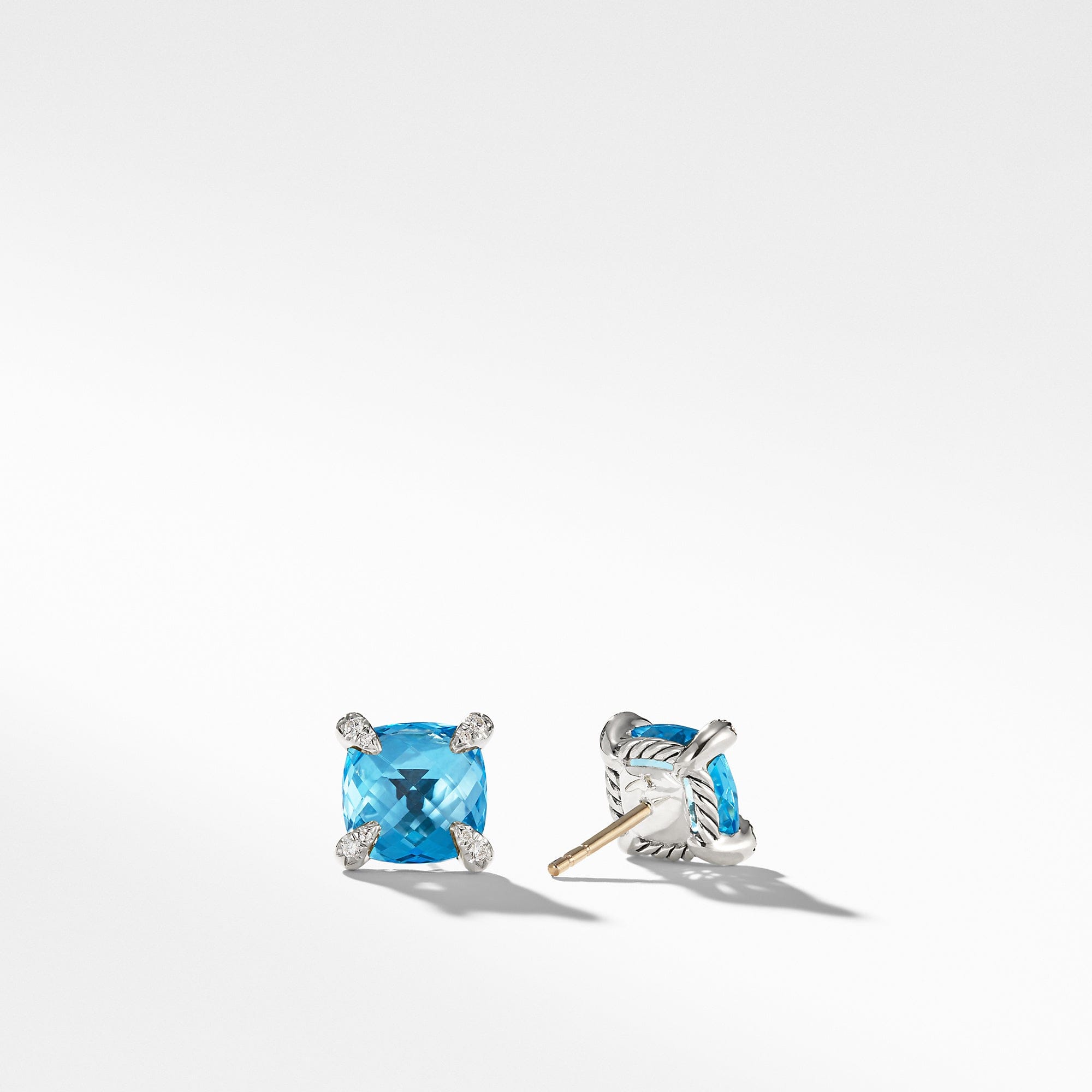 David Yurman Chatelaine Stud Earrings with Blue Topaz and Diamonds, 9 mm - E12834DSSABTDI