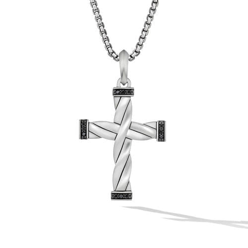 David Yurman DY Helios Cross Pendant in Sterling Silver with Pavé Black Diamonds