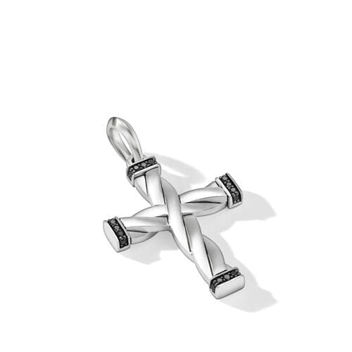 David Yurman DY Helios Cross Pendant in Sterling Silver with Pavé Black Diamonds