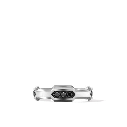 David Yurman Hex Station Band Ring with Pavé Black Diamonds, Size 9