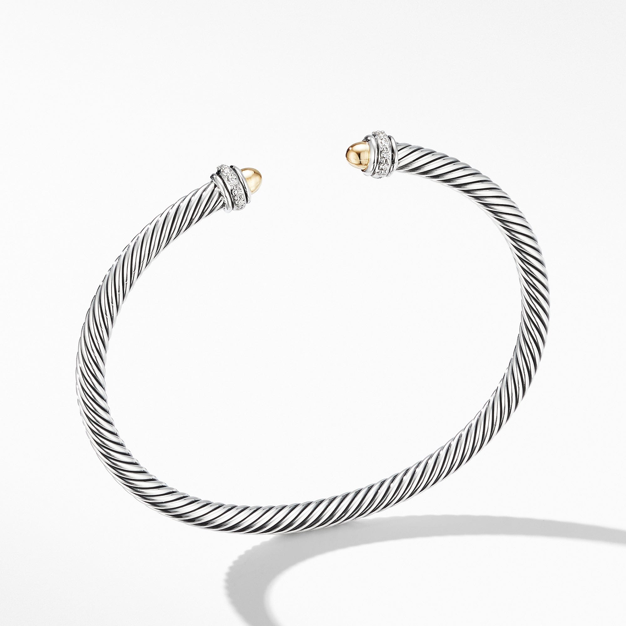 David Yurman Cable Classic Bracelet with 18K Yellow Gold Domes and Diamonds, Size Medium