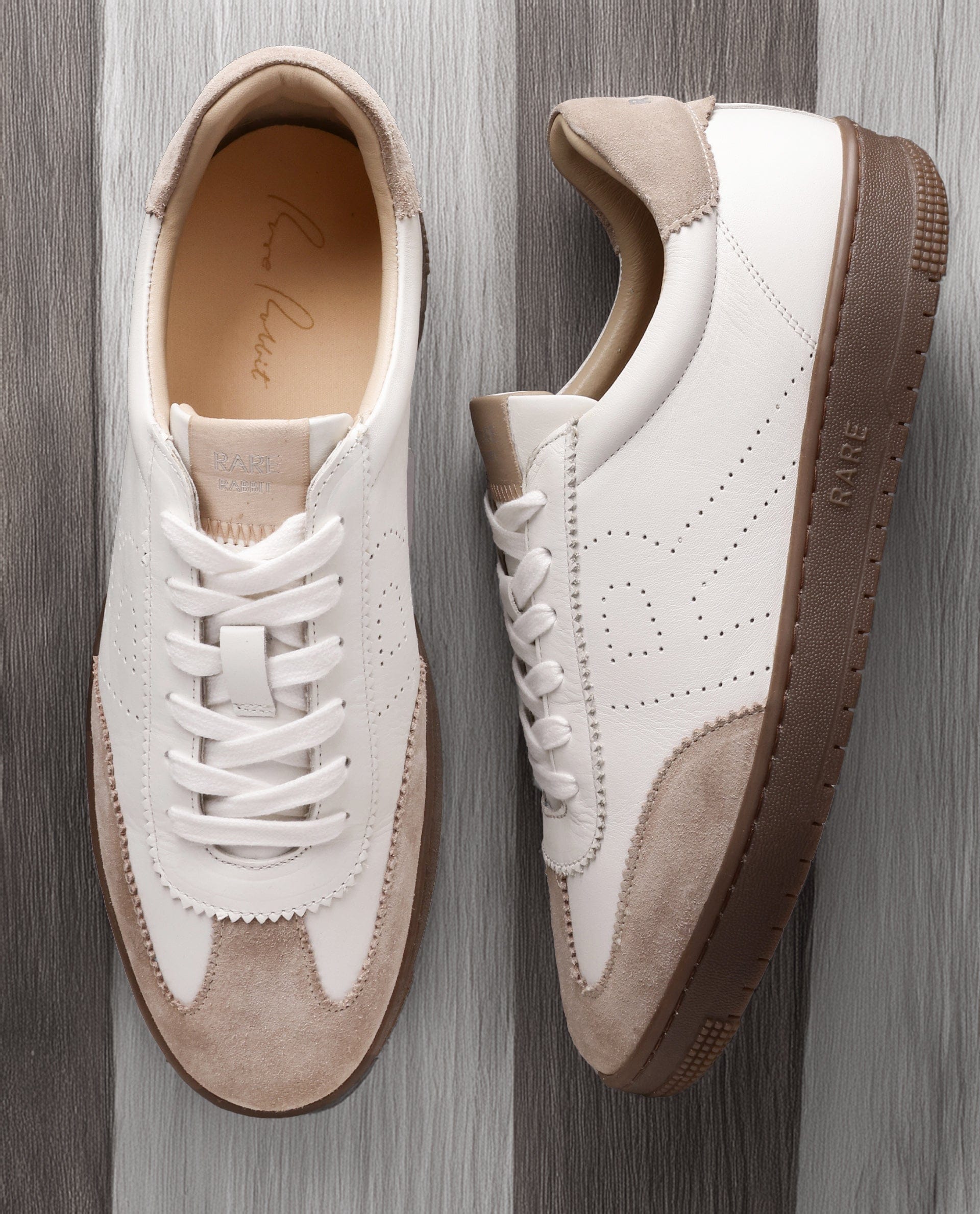 RAREZ Rare Rabbit Men's Orion Light Beige Suede And Leather Low - Top Lace - Up Sneaker Shoes