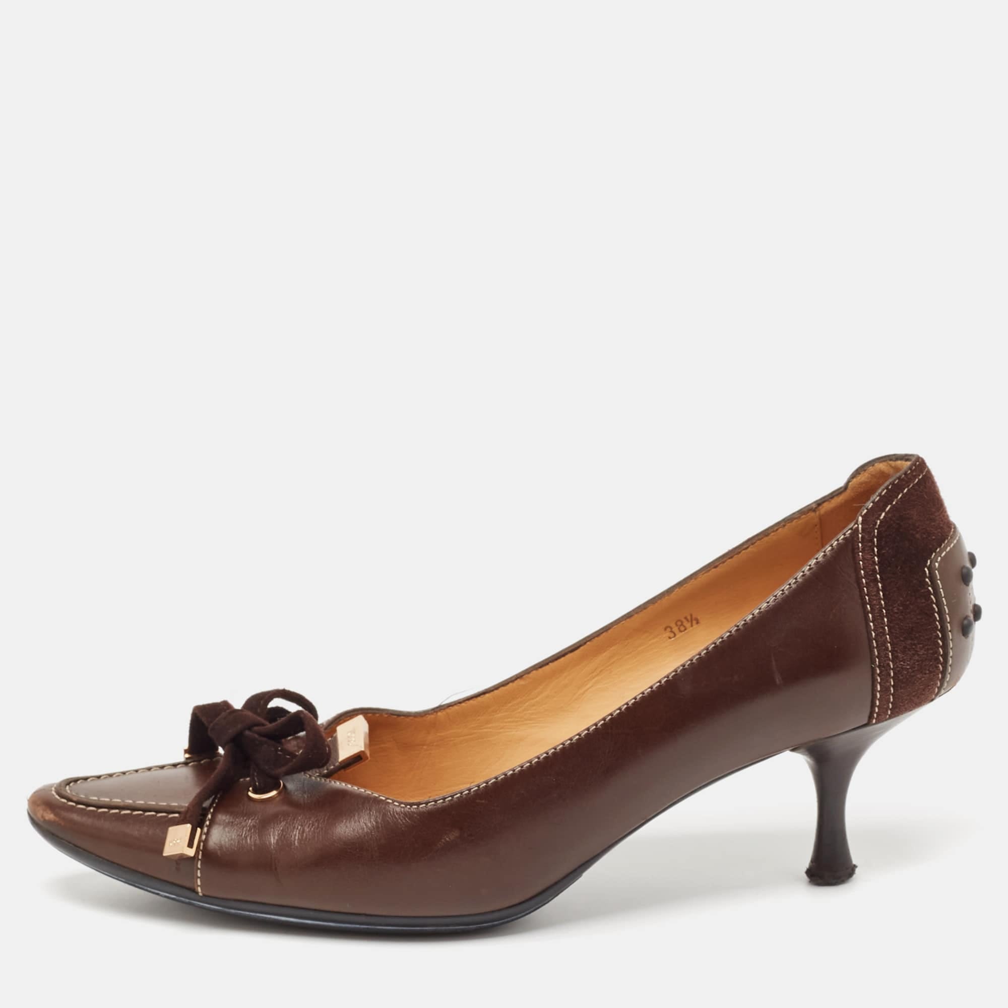 Tod's Brown Leather Bow Loafer Pumps