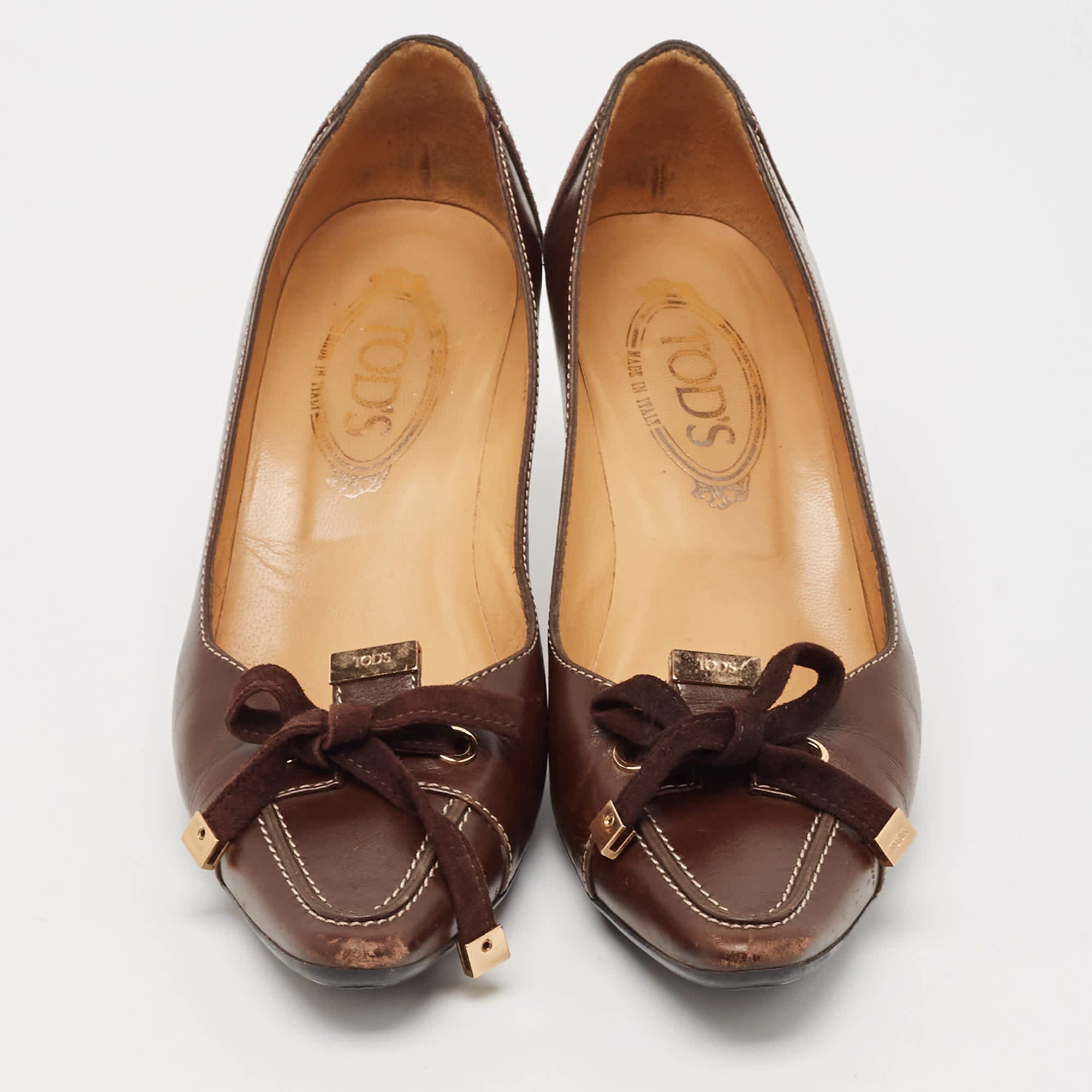 Tod's Brown Leather Bow Loafer Pumps