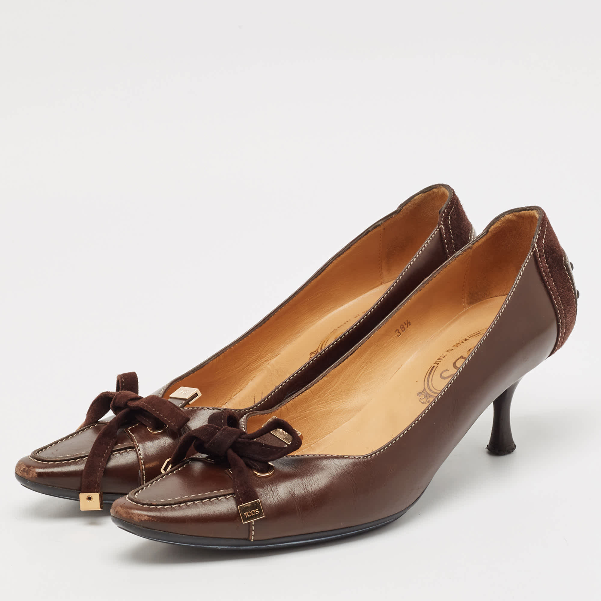 Tod's Brown Leather Bow Loafer Pumps