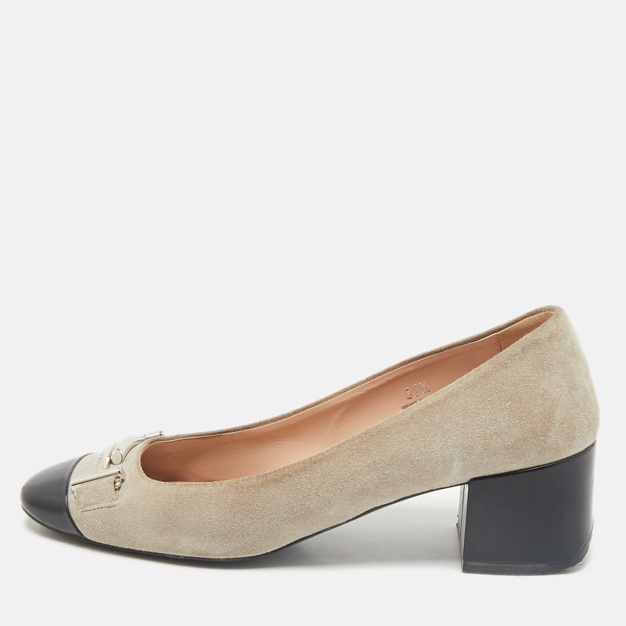 Tod's Navy Grey/black Suede And Leather Double T Court Loafer Pumps