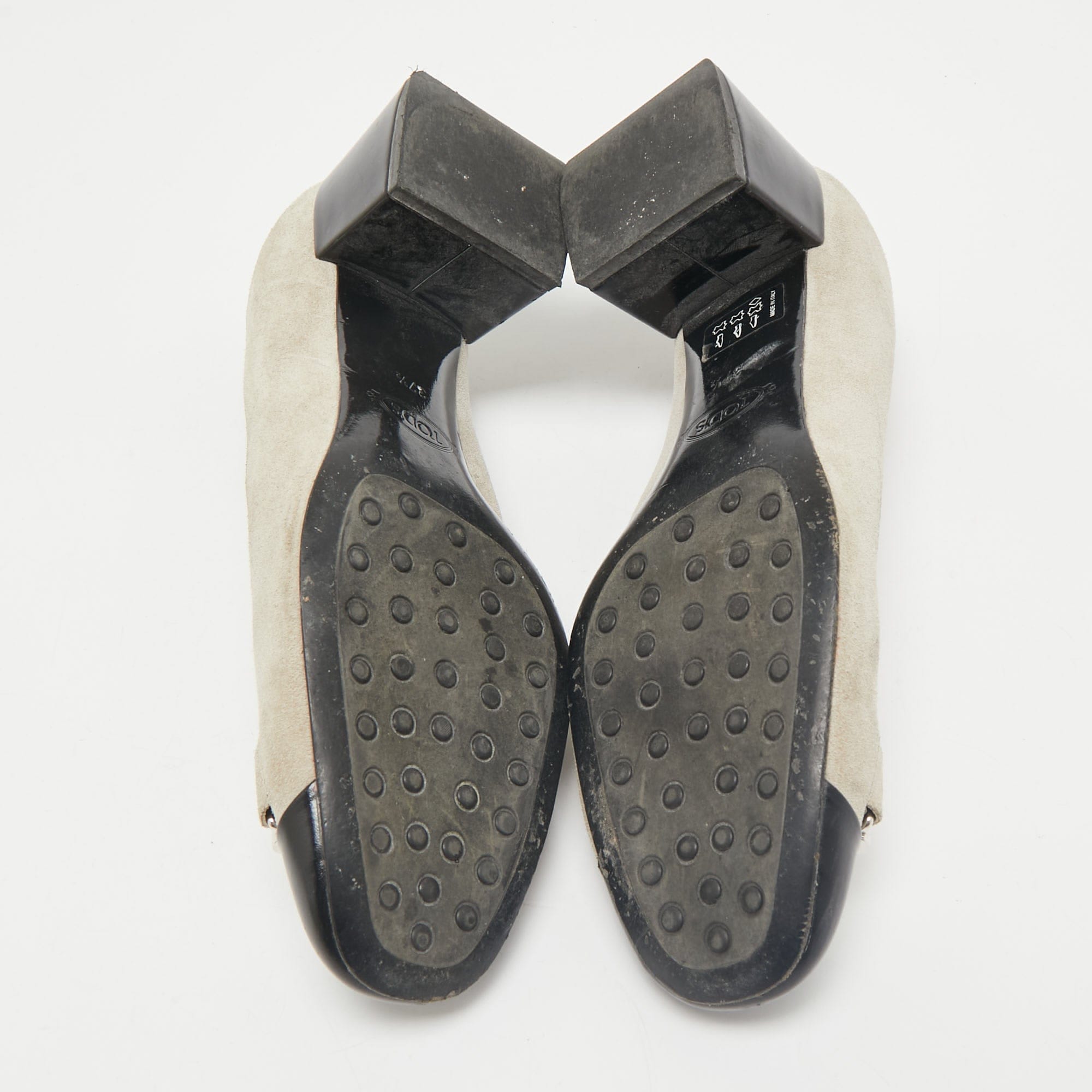 Tod's Navy Grey/black Suede And Leather Double T Court Loafer Pumps
