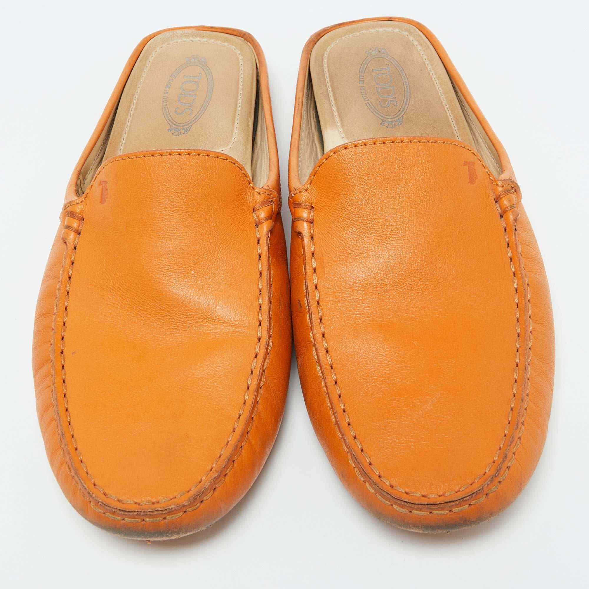 Tod's Orange Leather Flat Loafer Mules