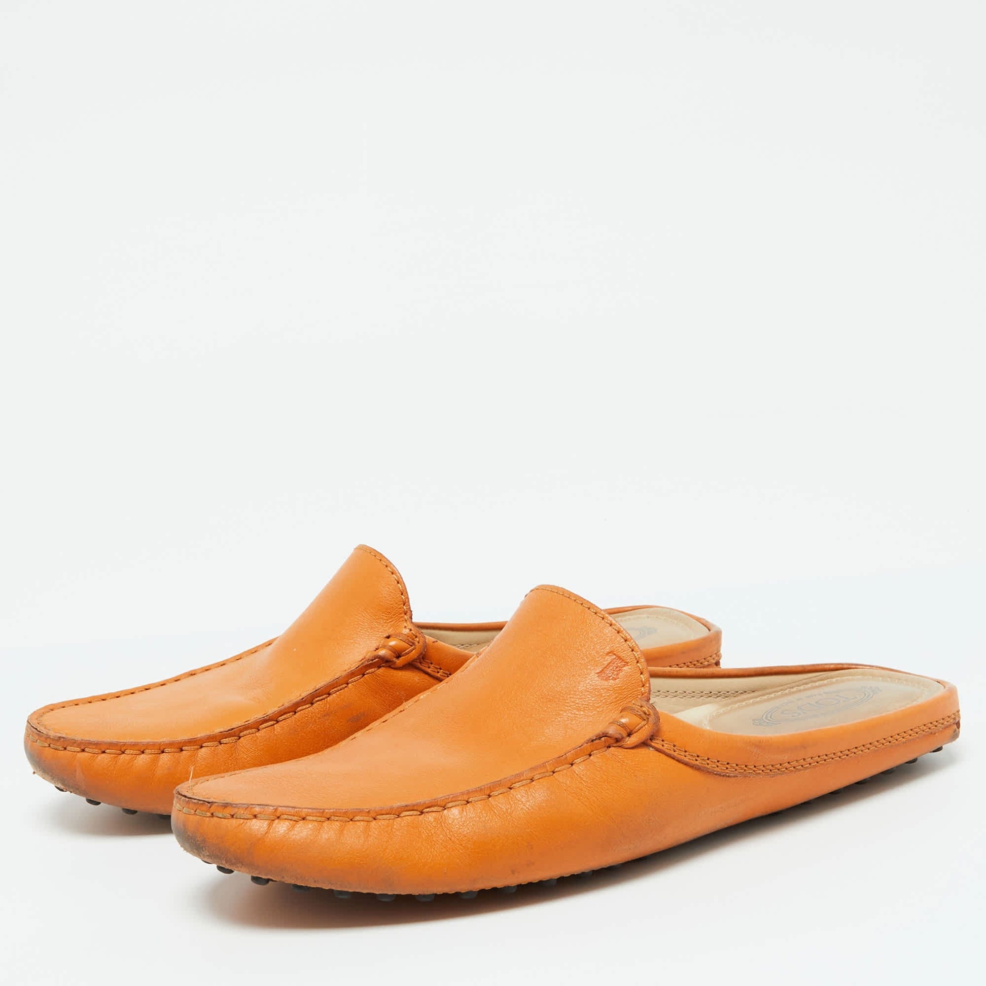 Tod's Orange Leather Flat Loafer Mules