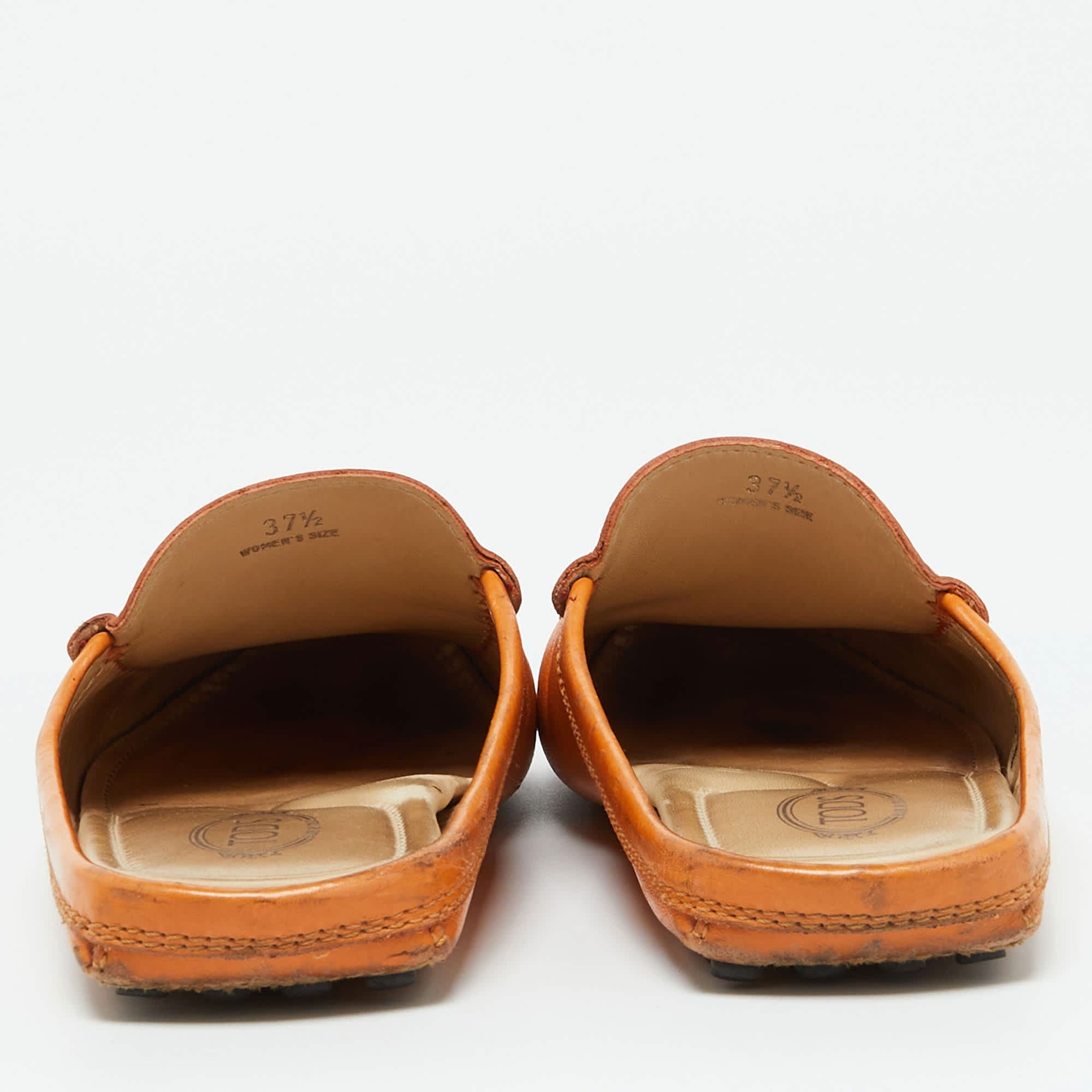 Tod's Orange Leather Flat Loafer Mules