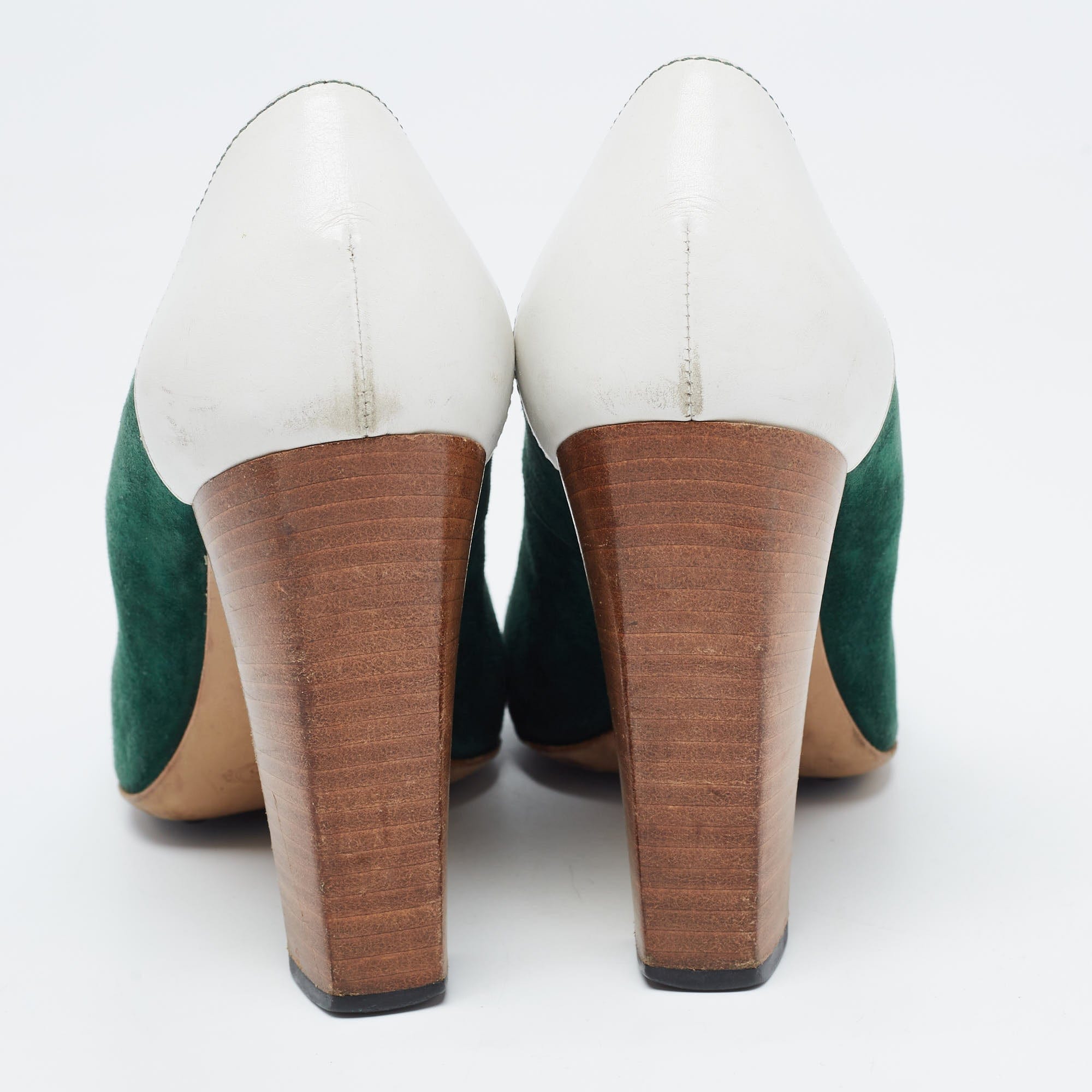 Tod's Green/white Leather And Suede Loafer Pumps