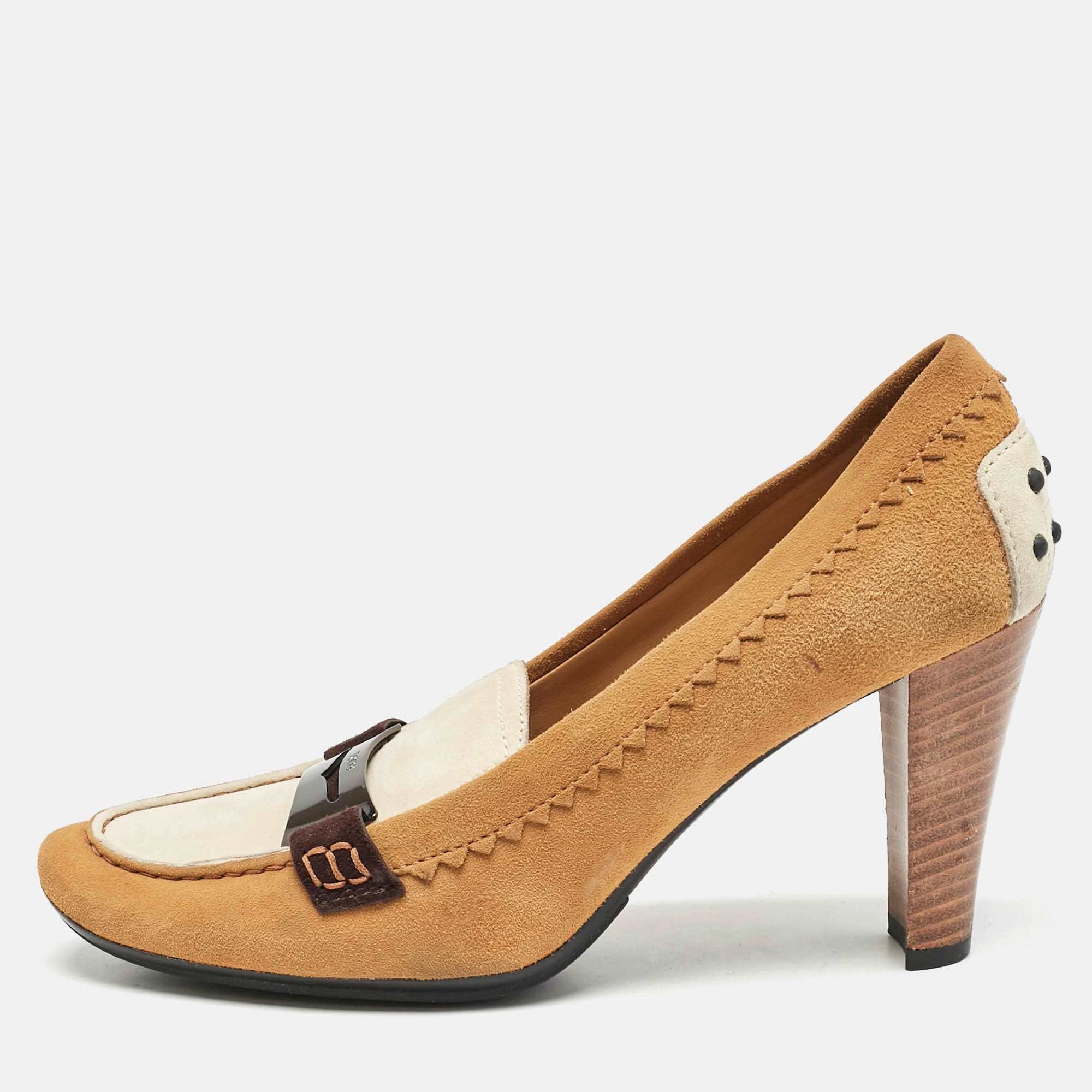 Tod's Brown/white Suede Penny Loafer Pumps