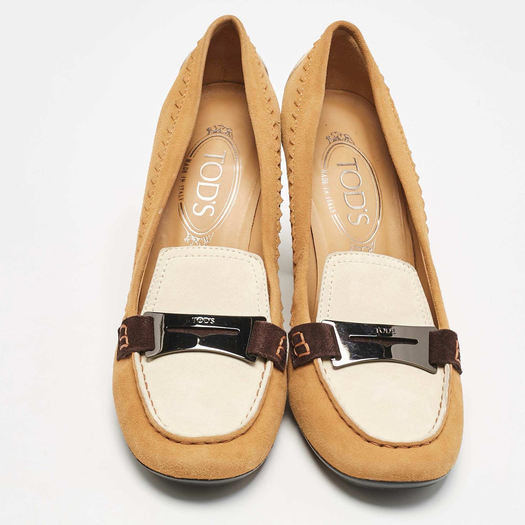 Tod's Brown/white Suede Penny Loafer Pumps