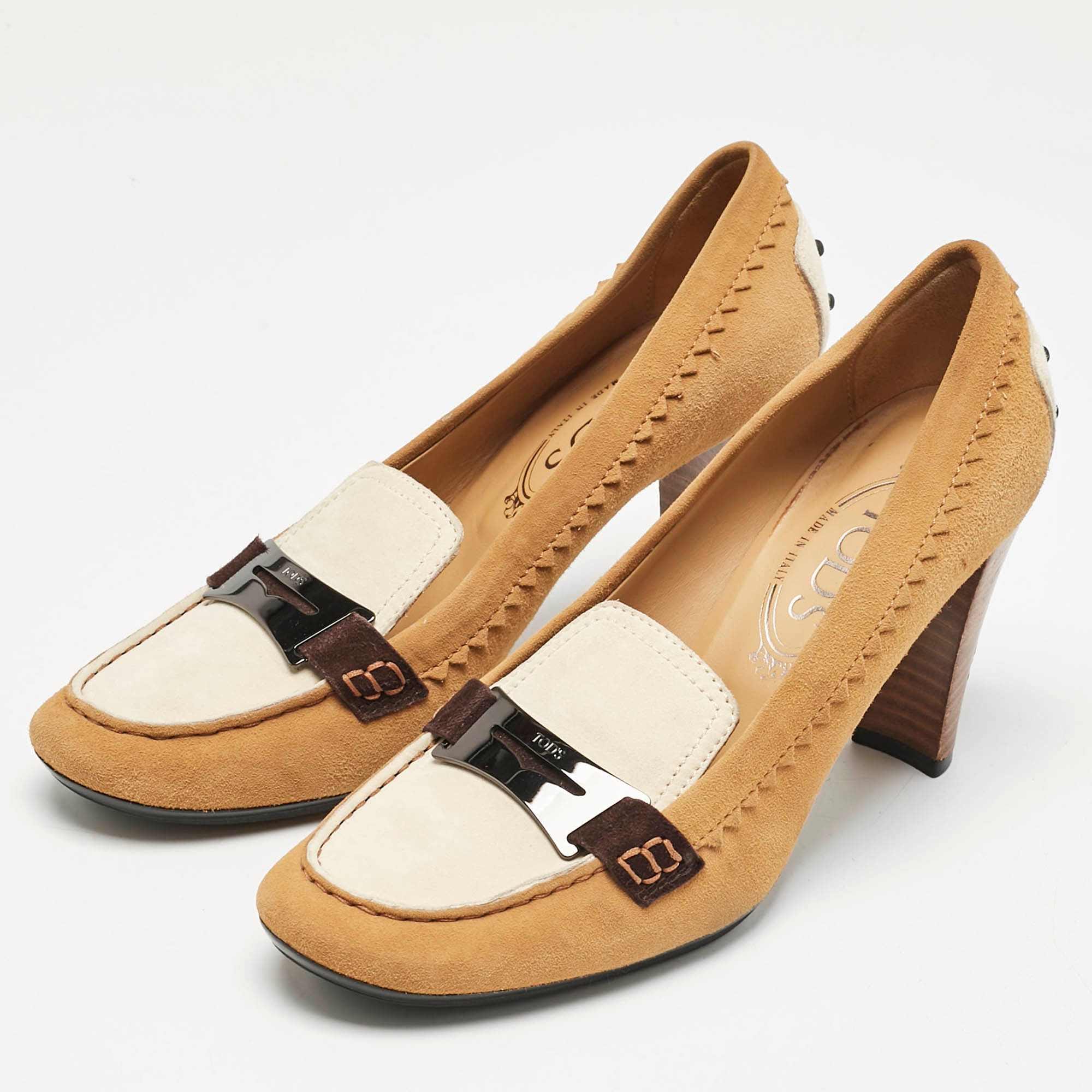 Tod's Brown/white Suede Penny Loafer Pumps