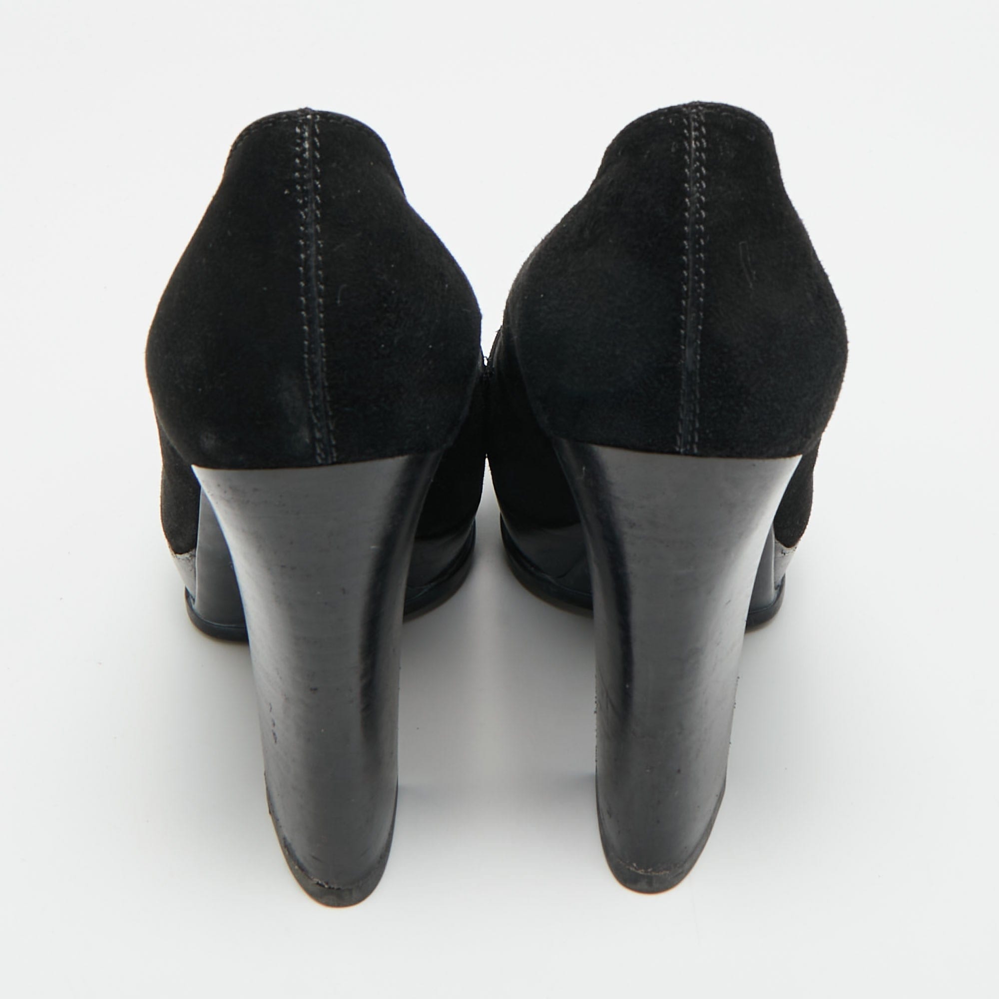 Tod's Size 37.5 Black Suede Block Heel Loafer Pumps