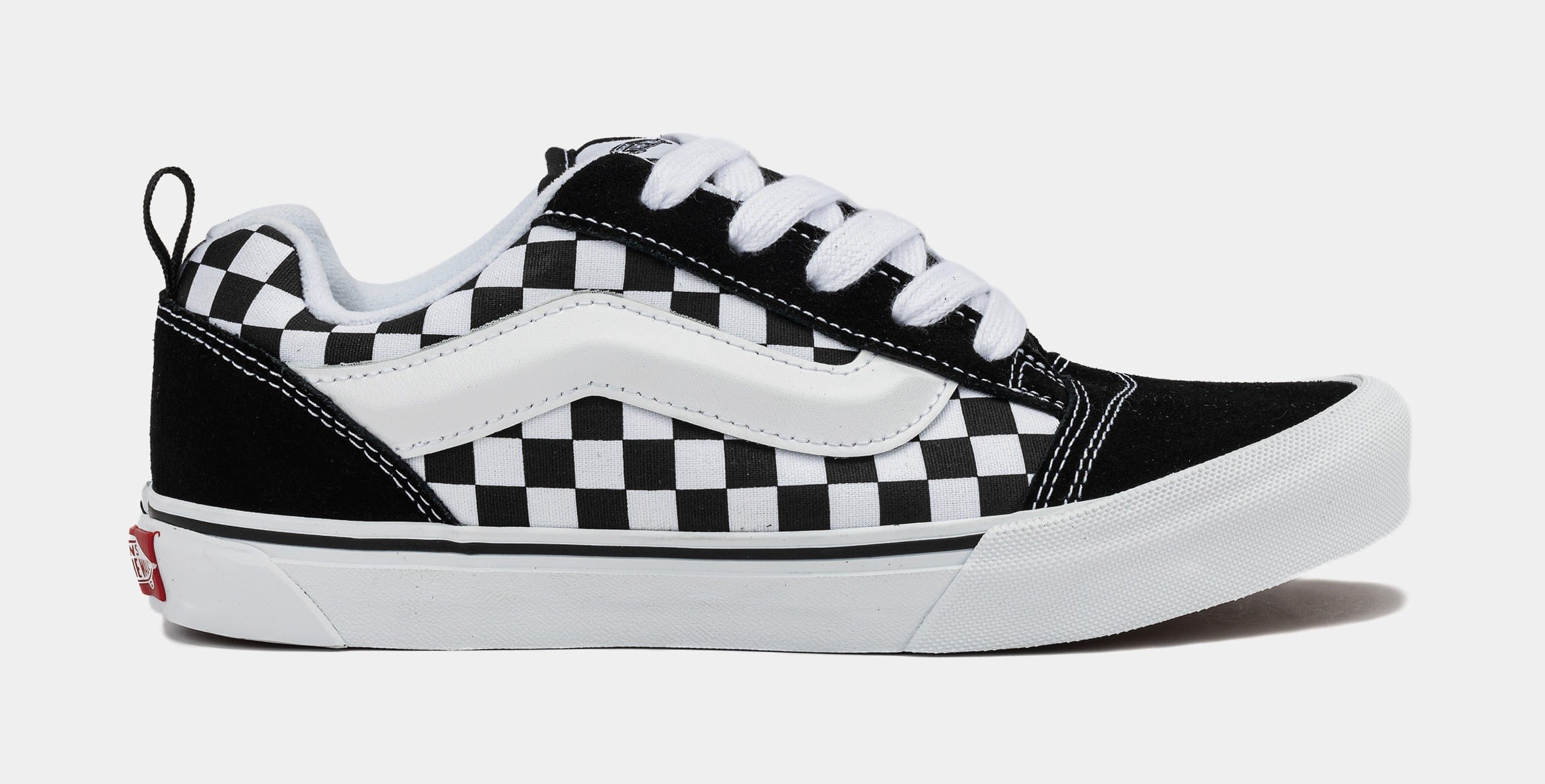 Vans Knu Skool Mega Check Grade School Skate Shoes (Black/White)