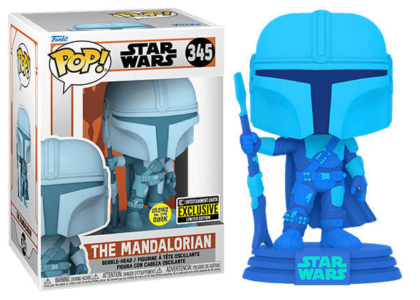 Funko Pop! The Mandalorian Glow in the Dark, Hologram 345 - Entertainment Earth Exclusive Vinyl Figure in PopShield Protector