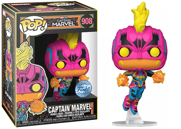 Funko Pop! Captain Marvel Blacklight, Blue SE Sticker 908 - Special Edition Exclusive Vinyl Figure in PopShield Protector