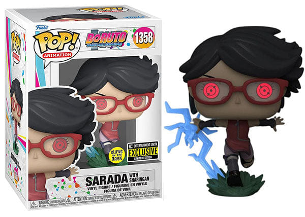 Funko Pop! Sarada w/ Sharingan Glow in the Dark, Boruto 1358 - Entertainment Earth Exclusive Vinyl Figure in PopShield Protector