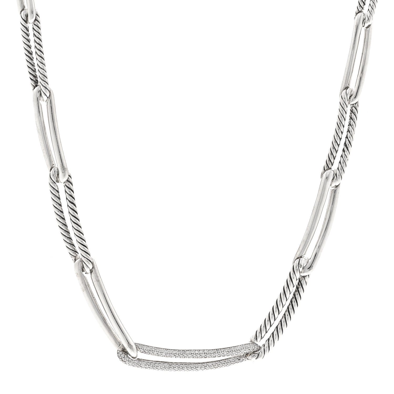David Yurman Sterling Silver Diamond Wellesley Chain Link Necklace