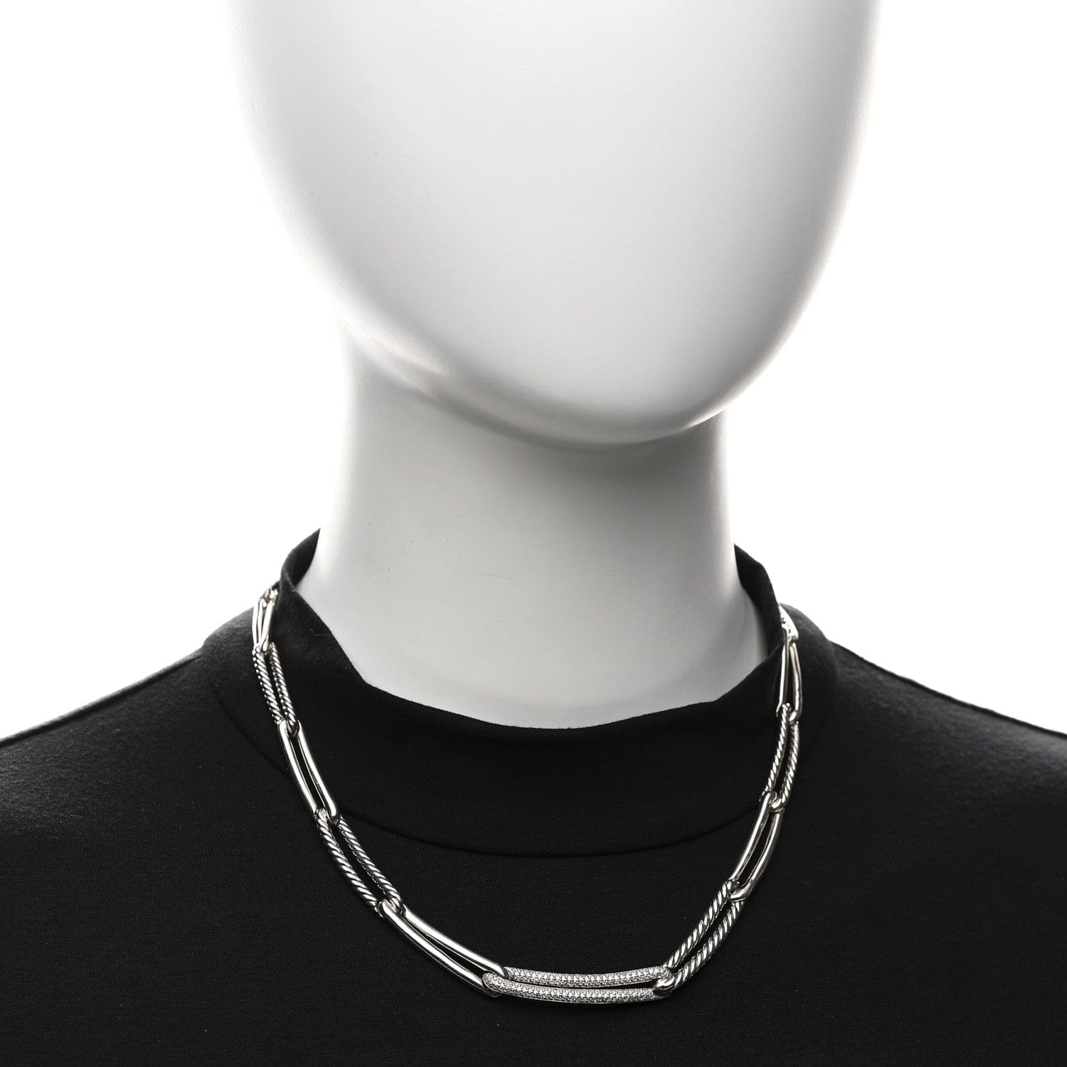 David Yurman Sterling Silver Diamond Wellesley Chain Link Necklace